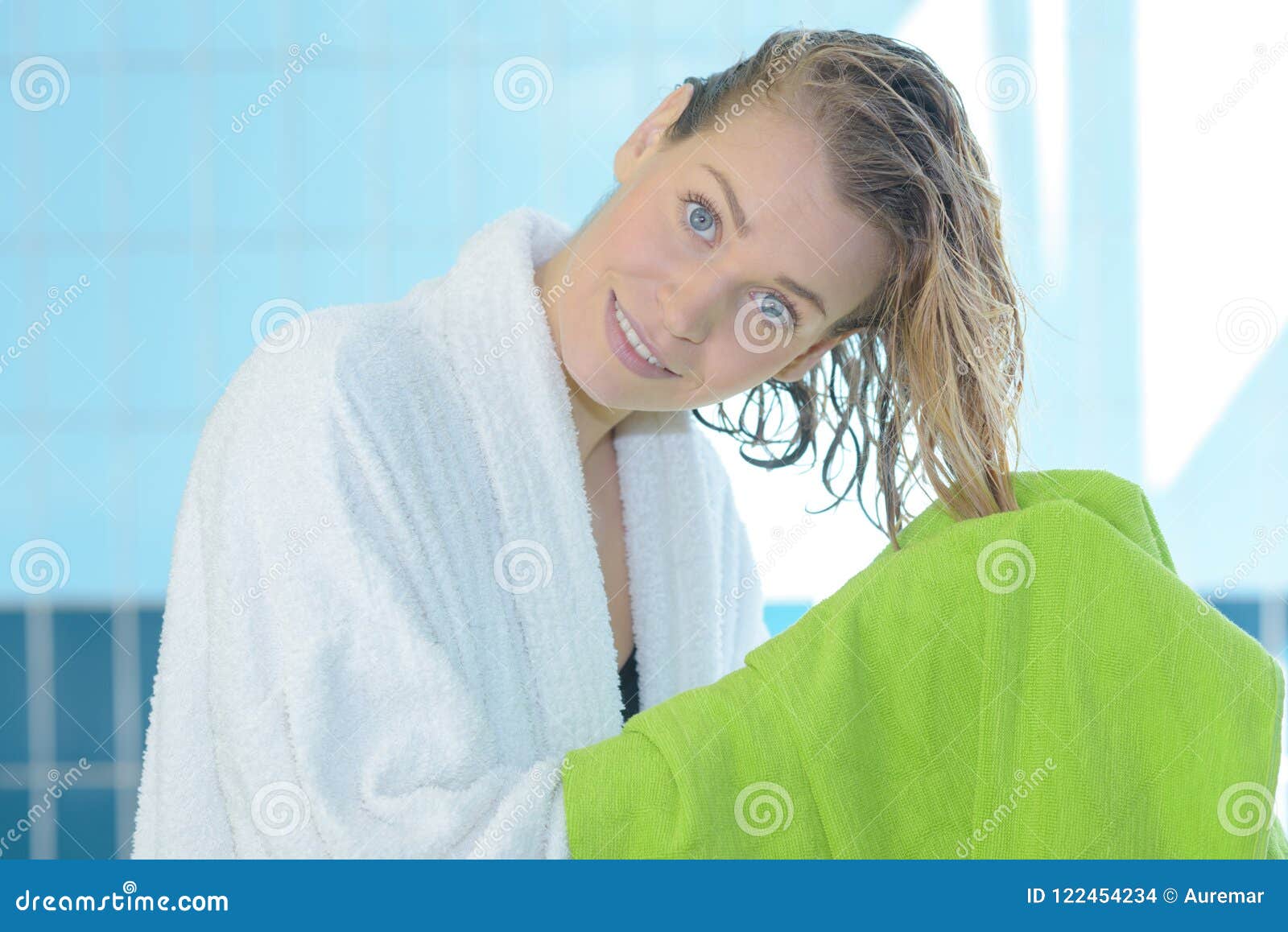 Lady towel drying hair stock photo. Image of hair, skincare 122454234