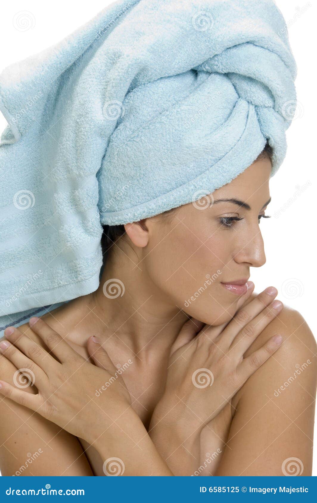 Lady in Towel with Folded Hands Stock Image Image of pretty, model