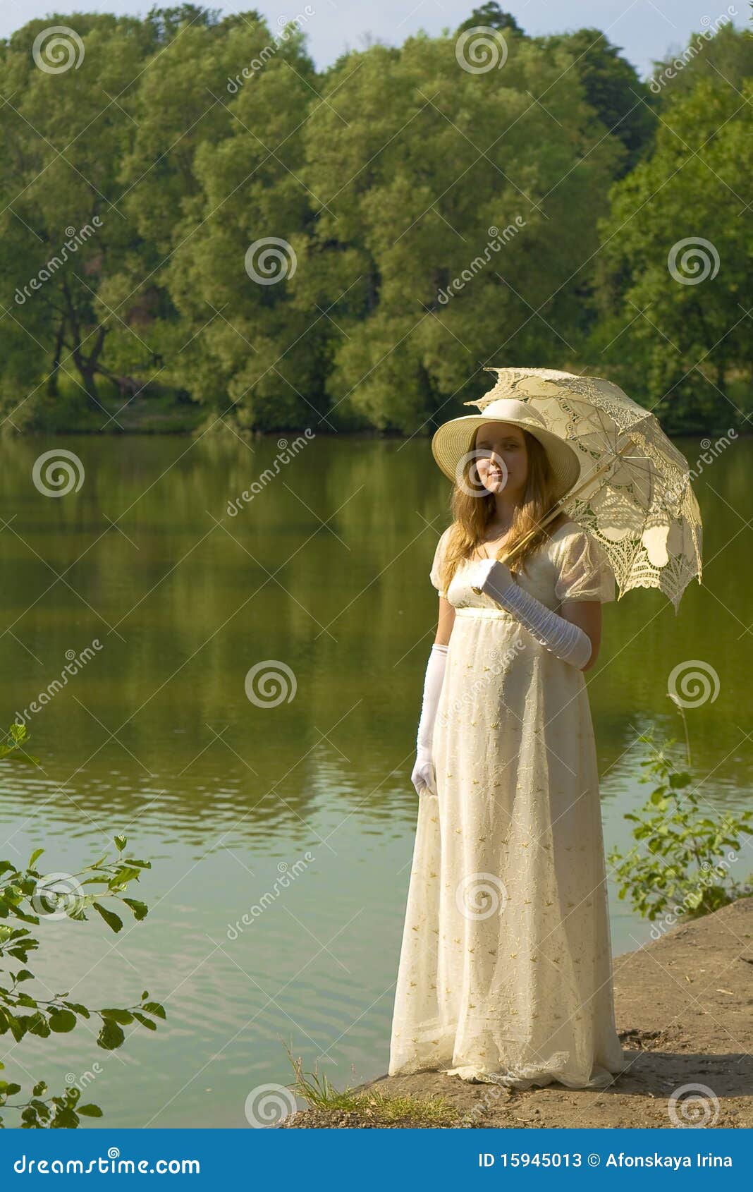 Lady in white stock image. Image of white, parasol, caucasian - 15945013
