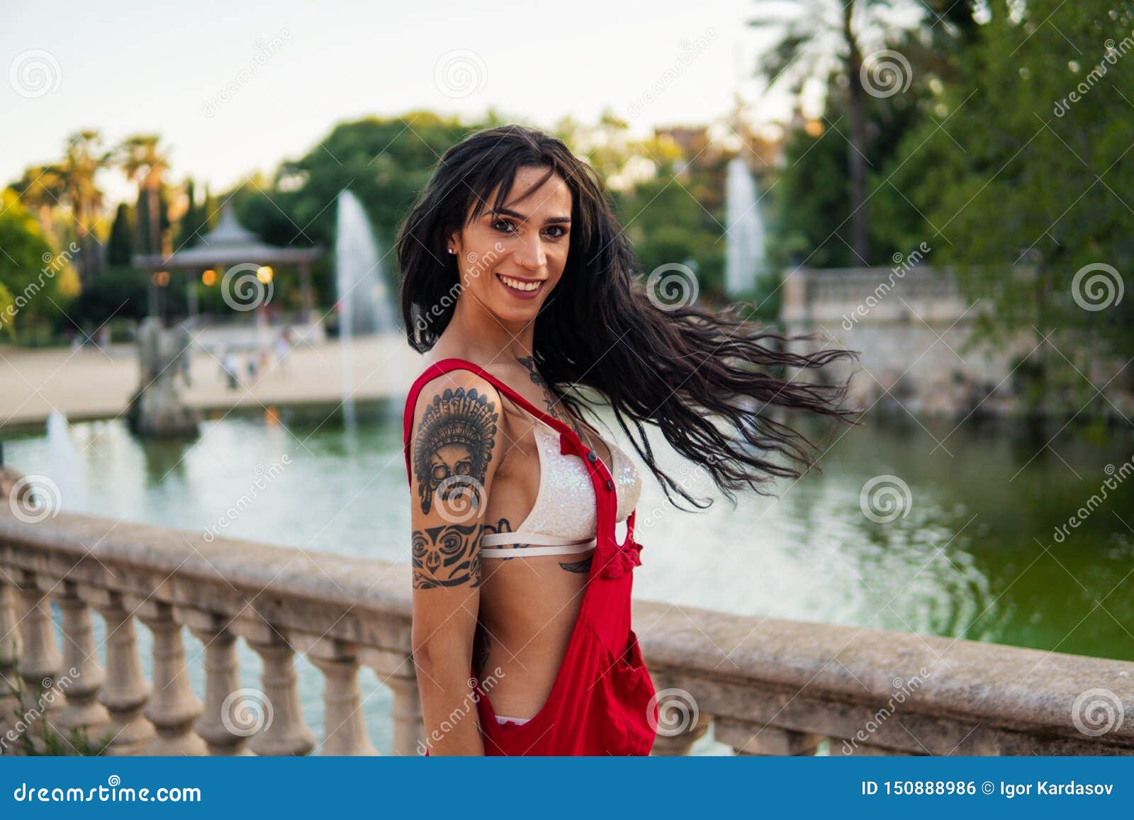 Ladyboy Tattooed Transgender Model is Dancing in the Green Park Stock Photo  - Image of equality, happiness: 150888986