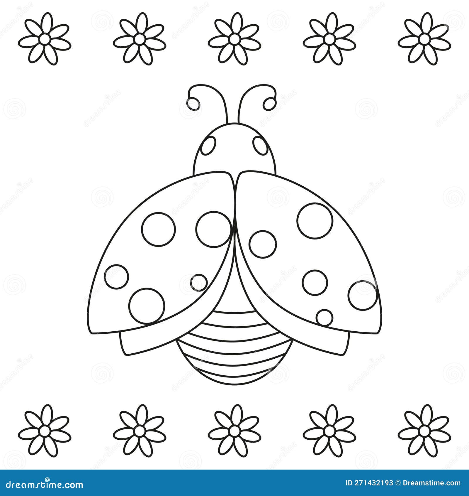 Ladybug with Floral Ornament. Line Art Stock Vector Illustration of