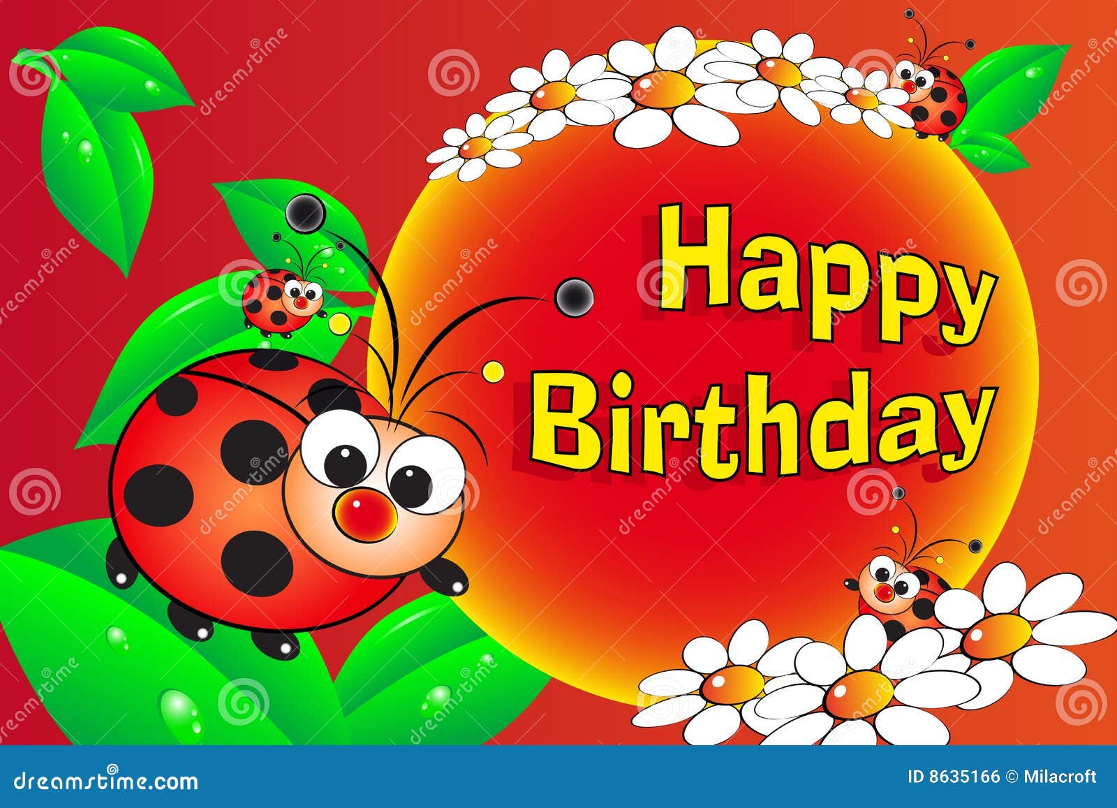 Ladybug Y Flores - Tarjeta De Cumpleaños Ilustración del Vector -  Ilustración de ambiental, historieta: 8635166