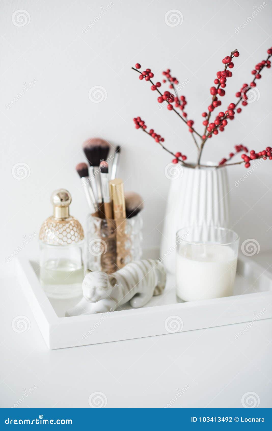 ladys dressing table decoration with flowers, beautiful details,