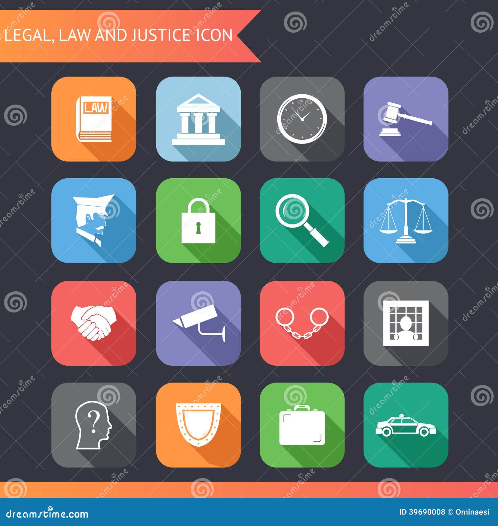 Laglig rättvisa Icons för plan lag och symbolvektorillustration