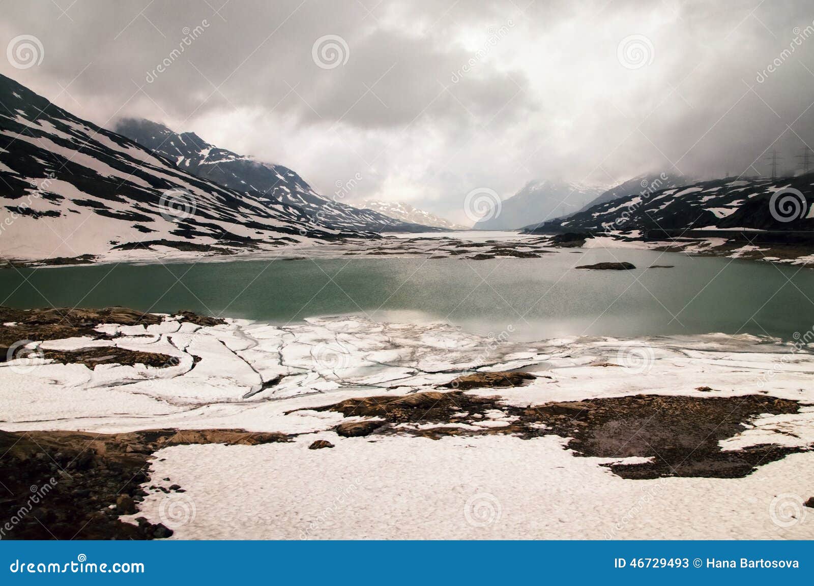 Lago Bianco with Snowy Mountains and Green Water in Lake, Bernina Pass, Switzerland Stock Image - Image of green: 46729493