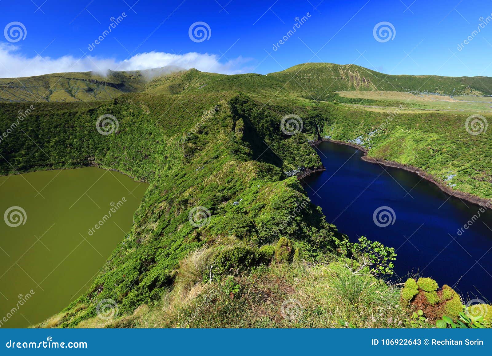 landscape with lagoa funda and lagoa comprida on flores island