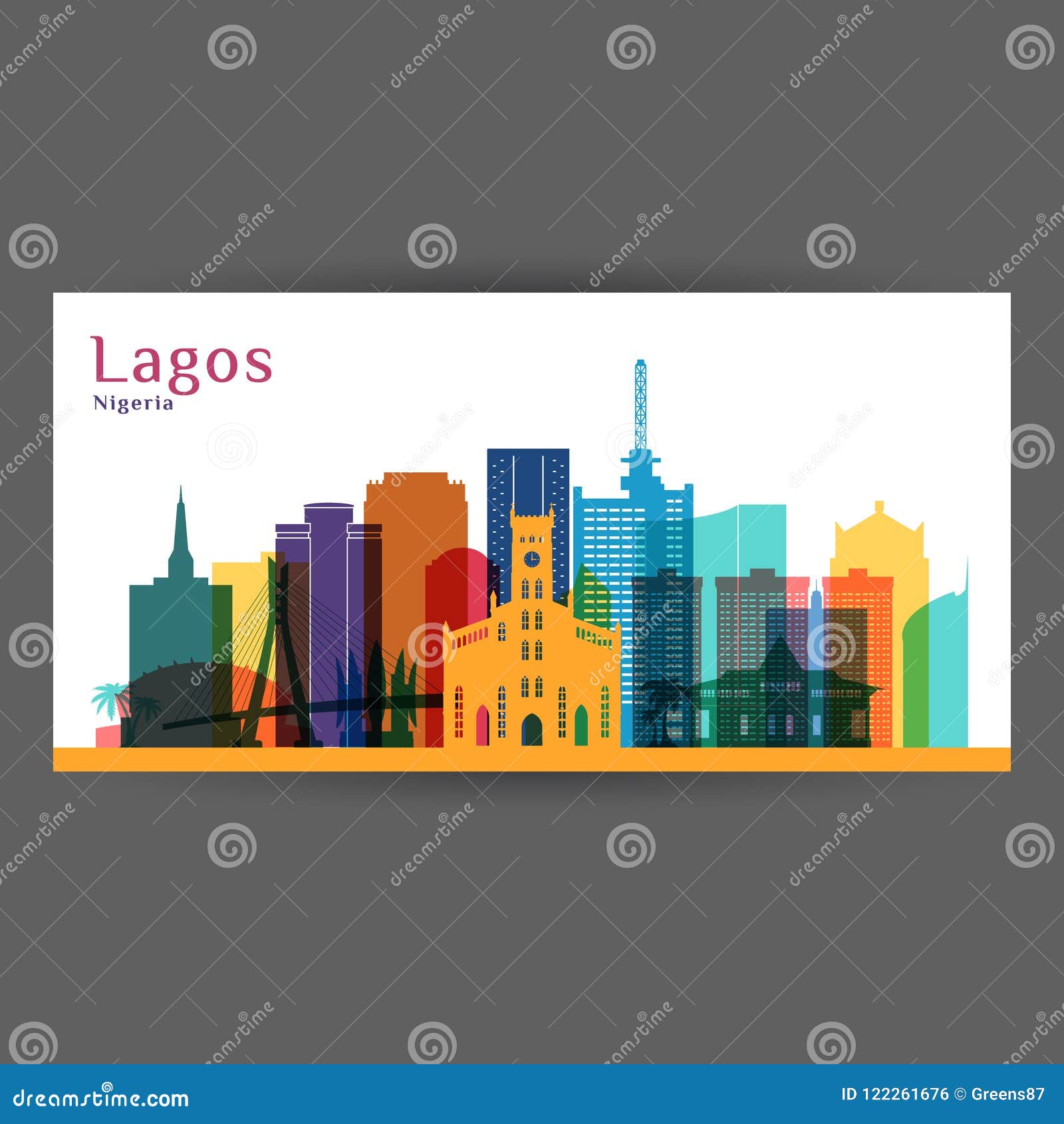 lagos city architecture silhouette. colorful skyline.