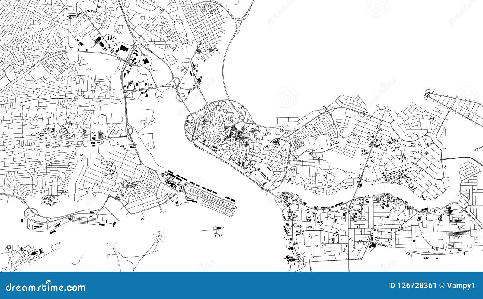 lagos map, satellite view, city, nigeria. streets and house