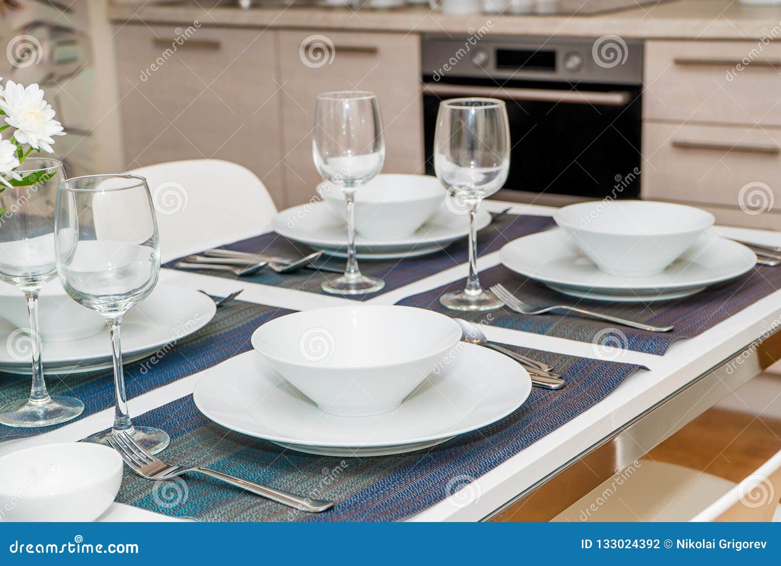 The Laid Table in Hotel Kitchen Stock Photo - Image of chrome, clean ...