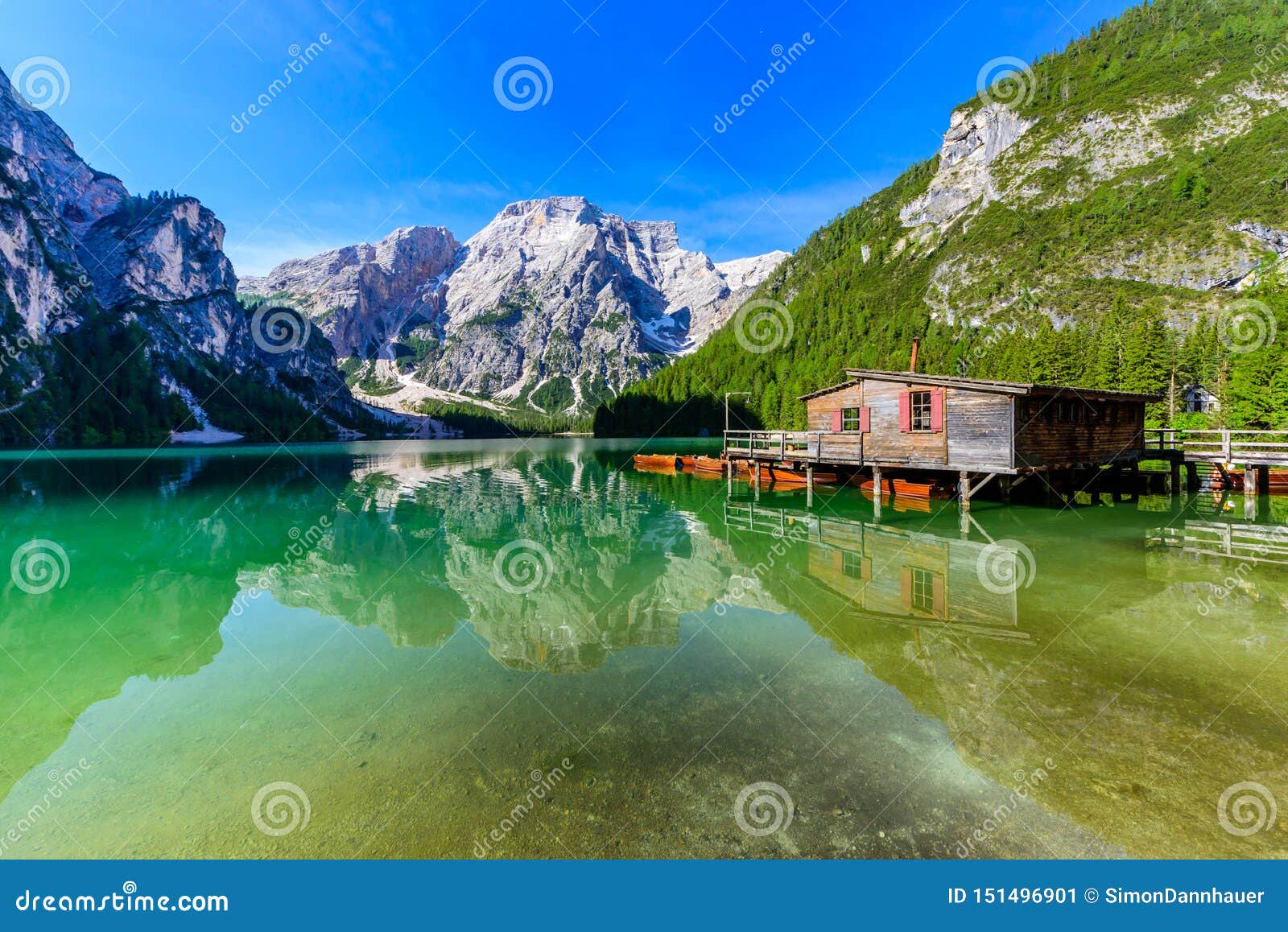 Lake Braies Also Known As Pragser Wildsee In Beautiful Mountain