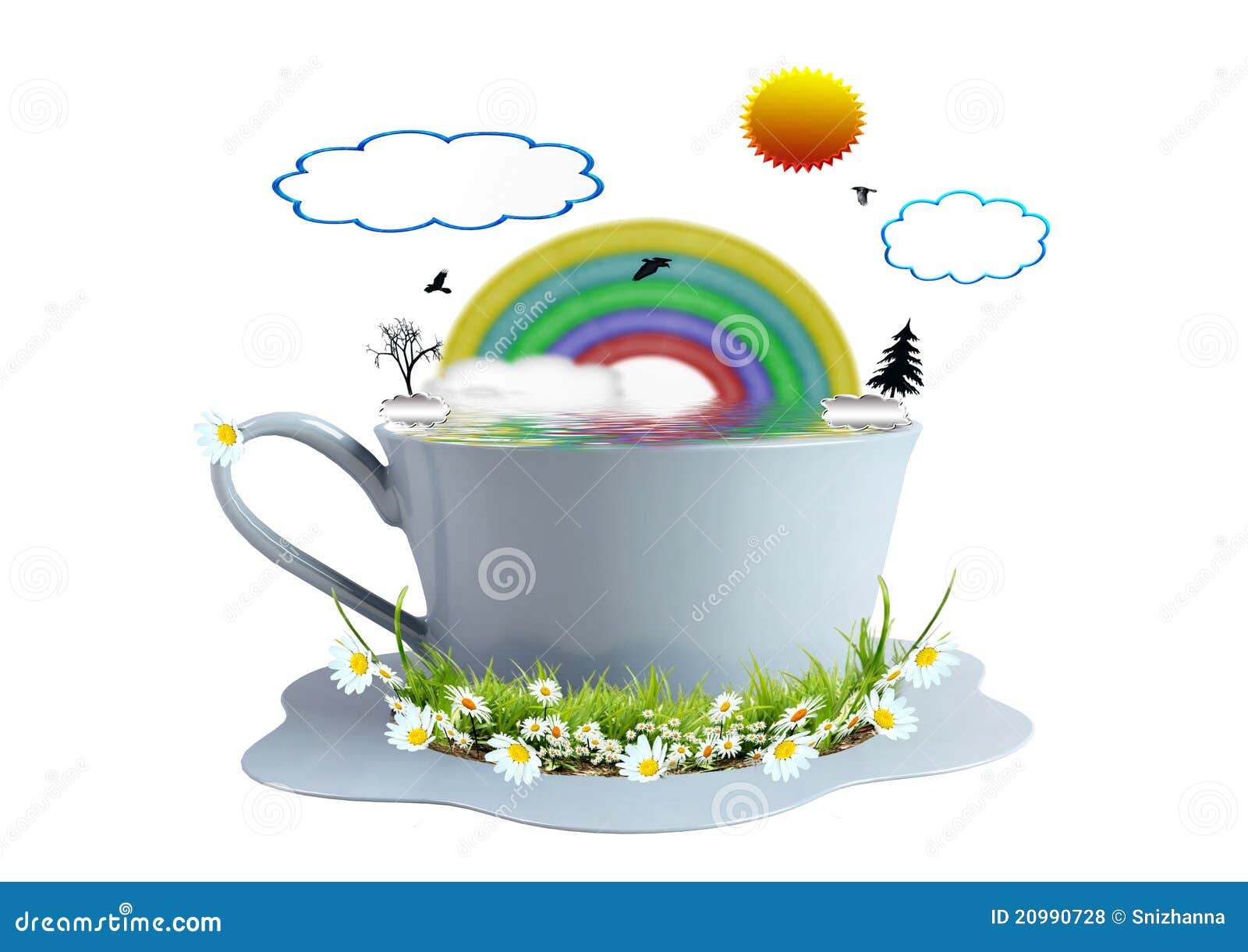 Lake in a coffee cup stock illustration. Illustration of blooming