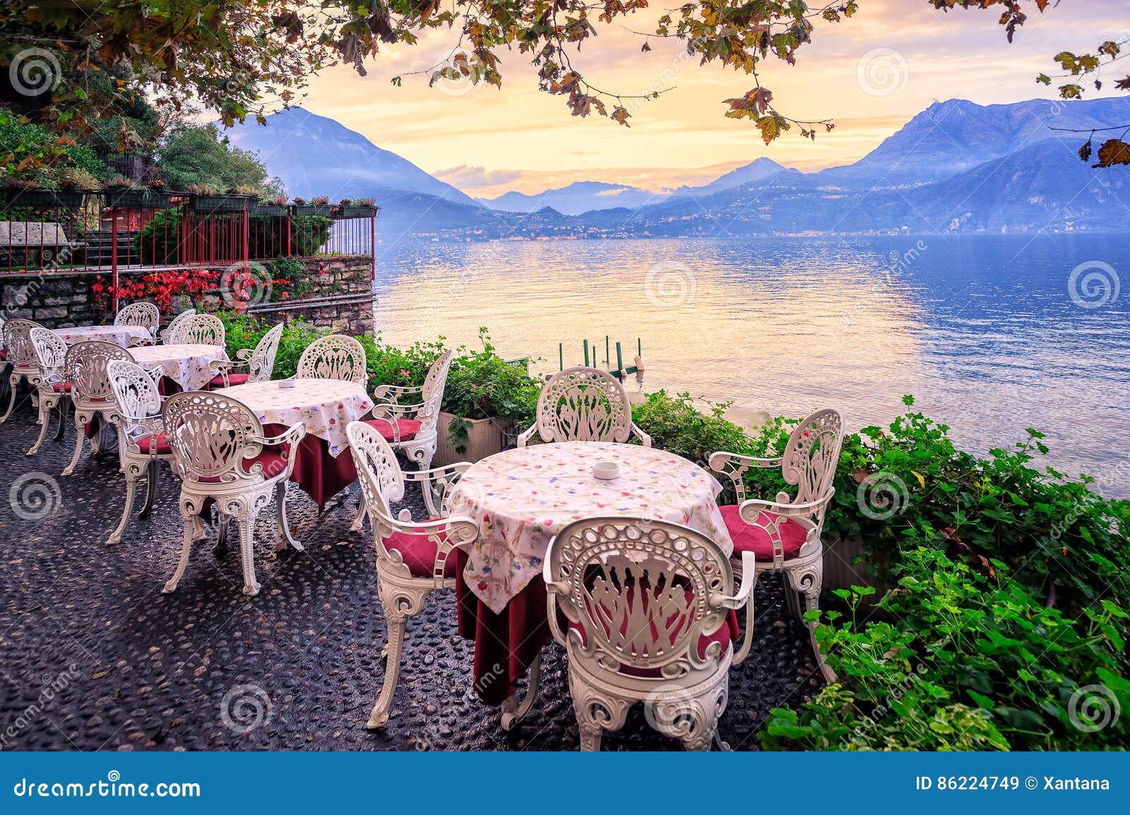 lake como and alps mountains on sunset, italy