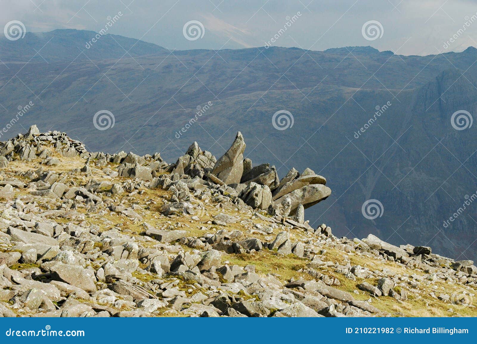 the summit of bowfell, lake district, cumbria. england, uk