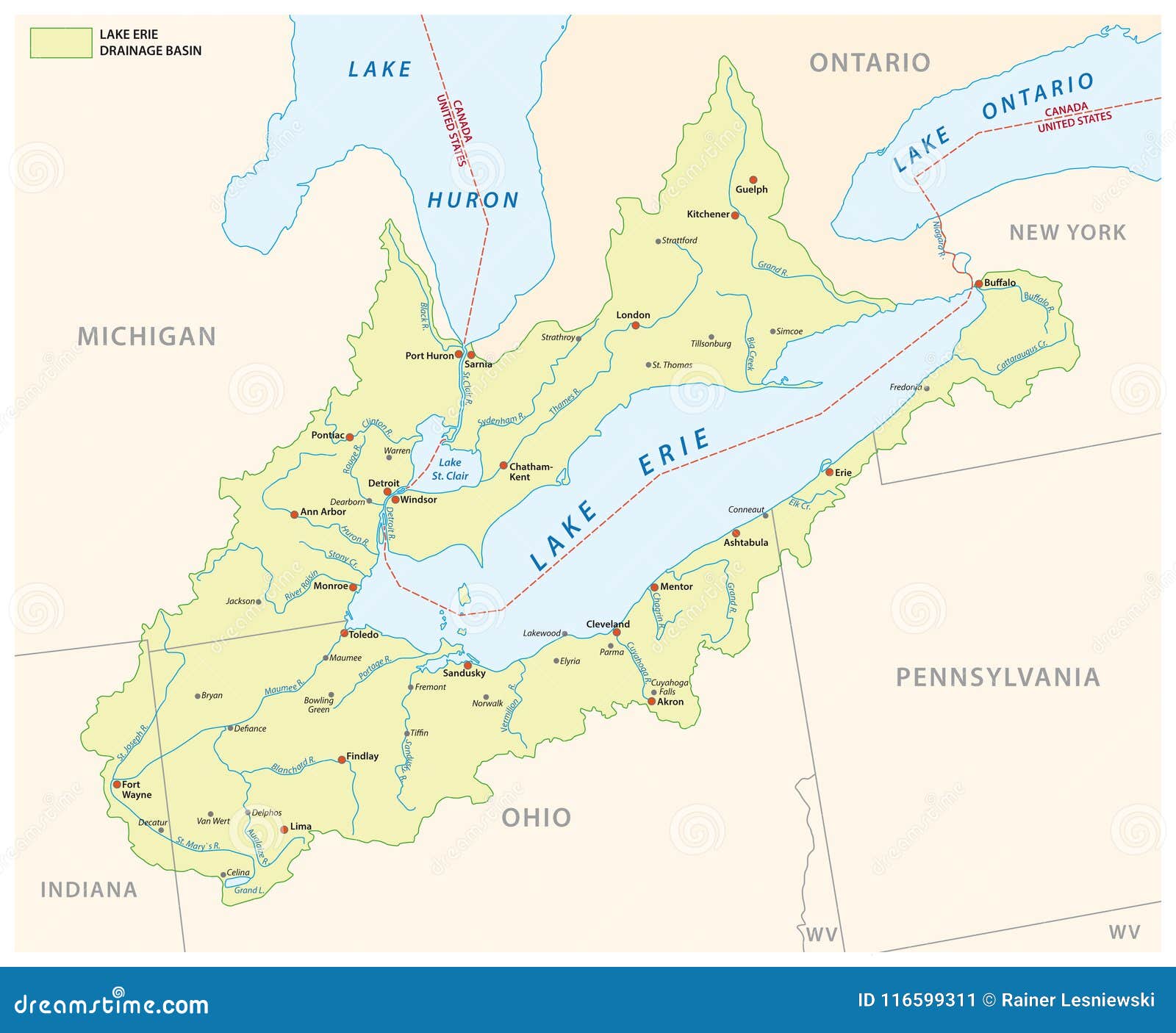 lake erie drainage basin  map