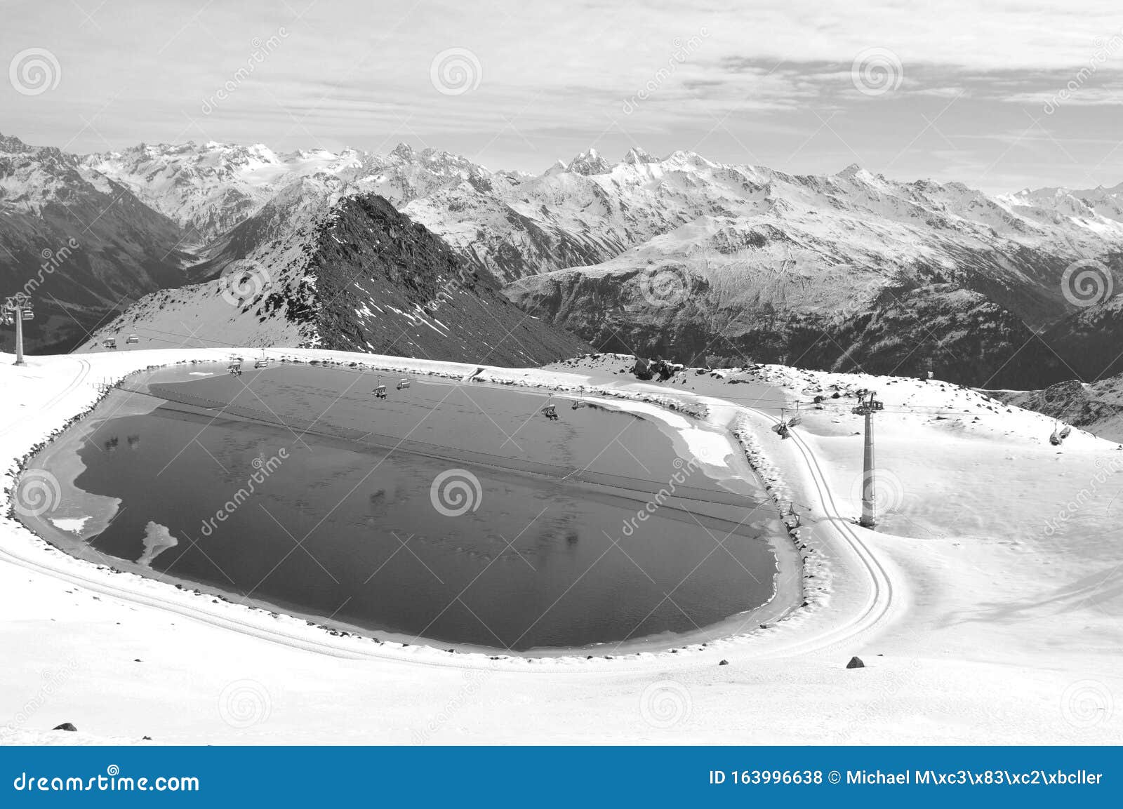 lake for feeding the snow machines in the swiss alps at parsenn in davos