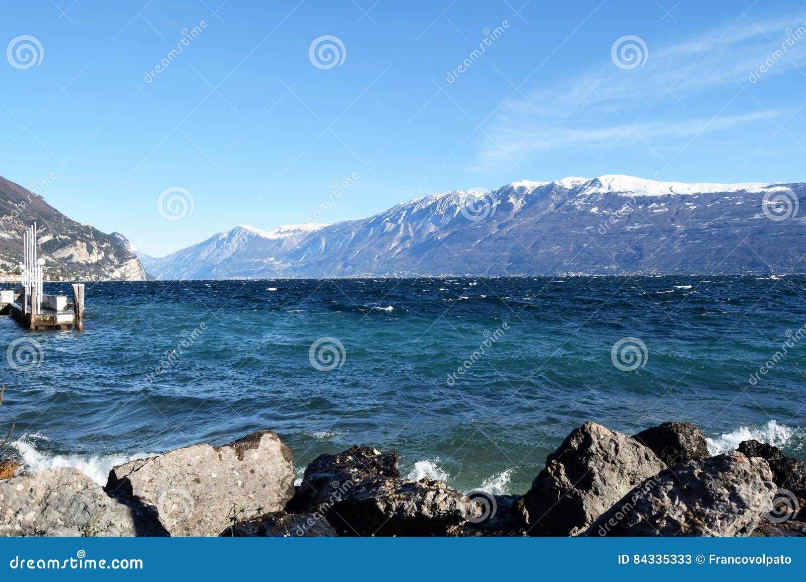 lake garda in the storm in a winter day - brescia - italy