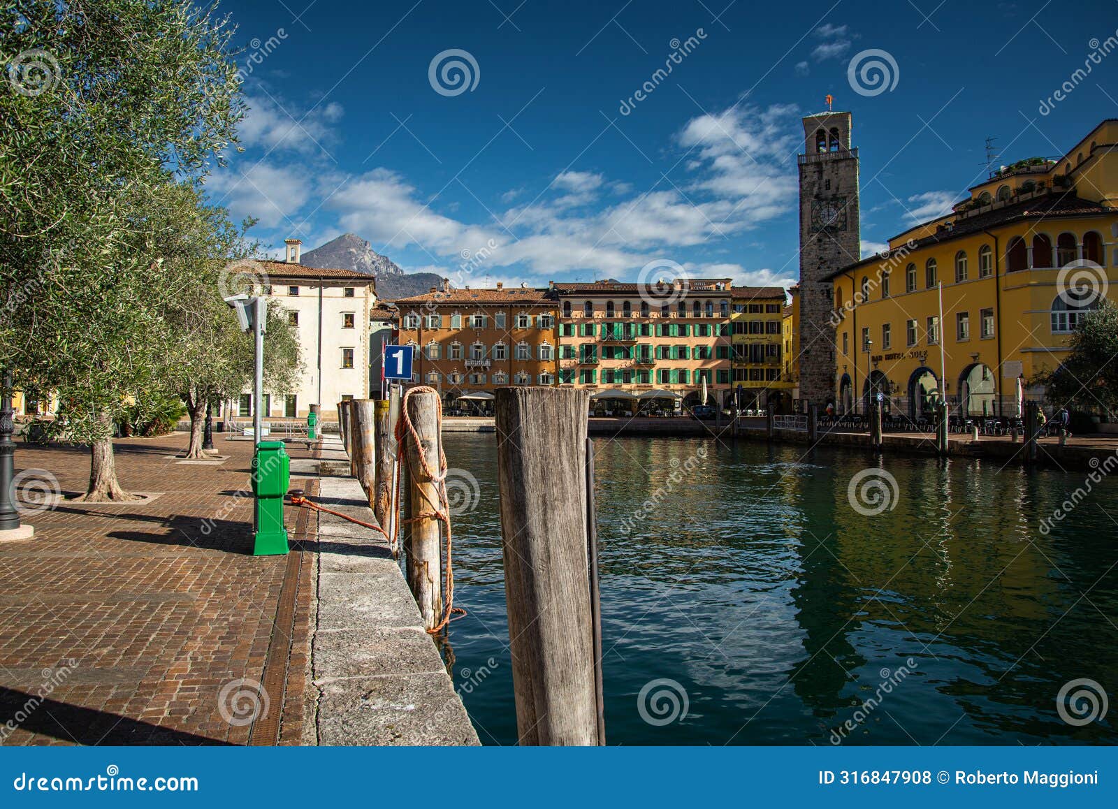 lake - lago di garda. riva del garda resort, trentino, italy. town waterfront .