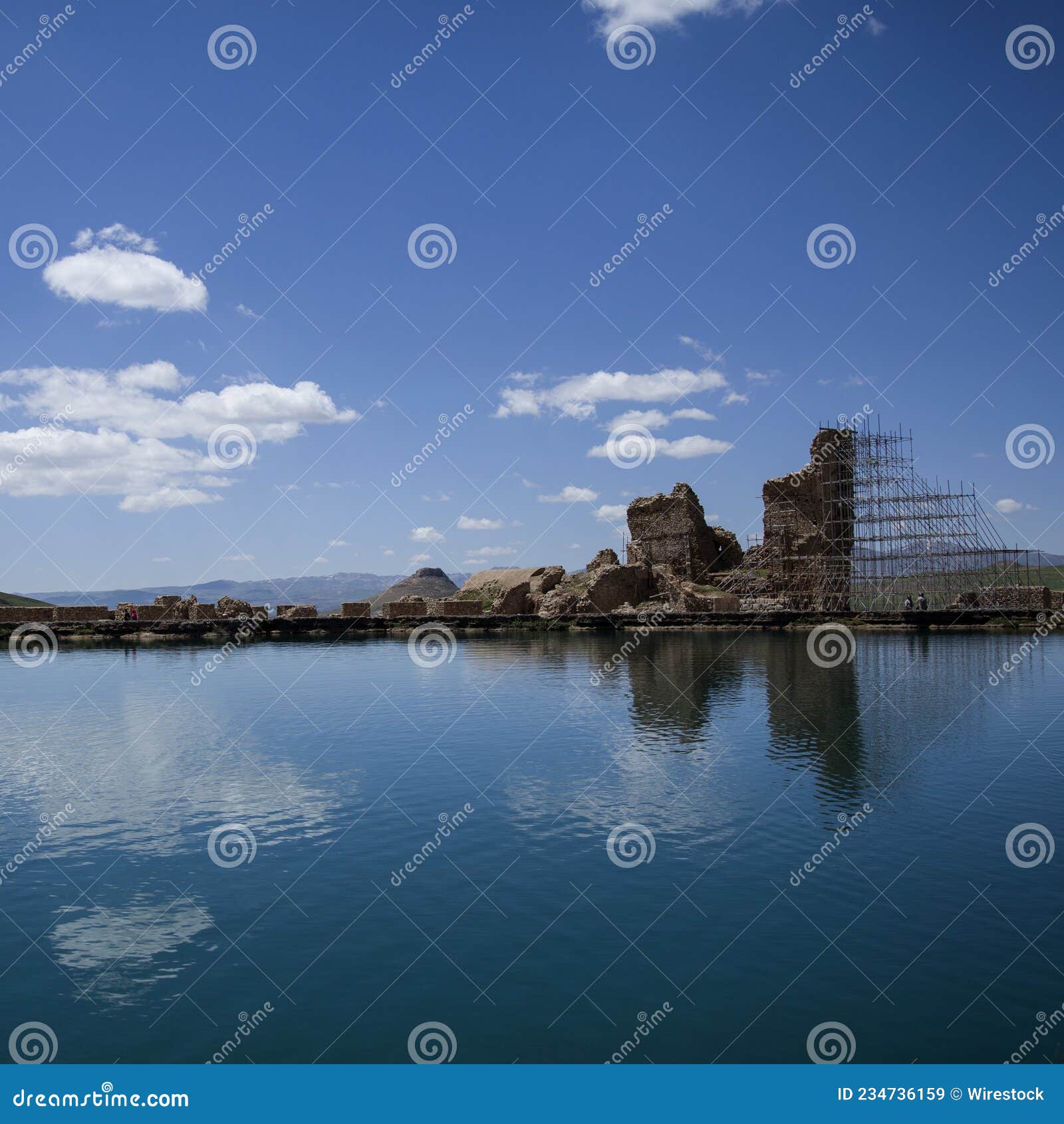lake landscape at historical takht-e soleyman, iran