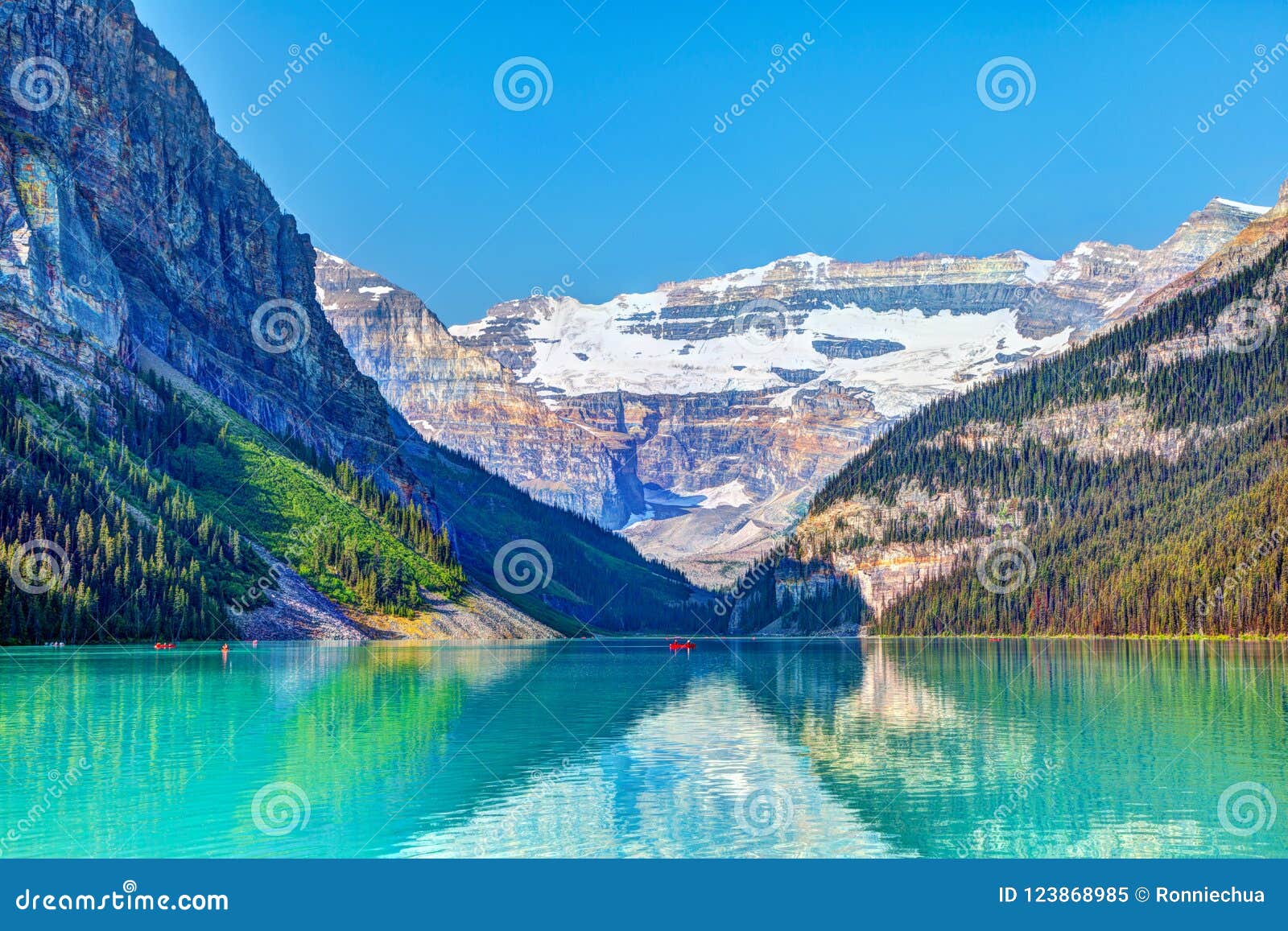 lake louise with mount victoria glacier in banff national park