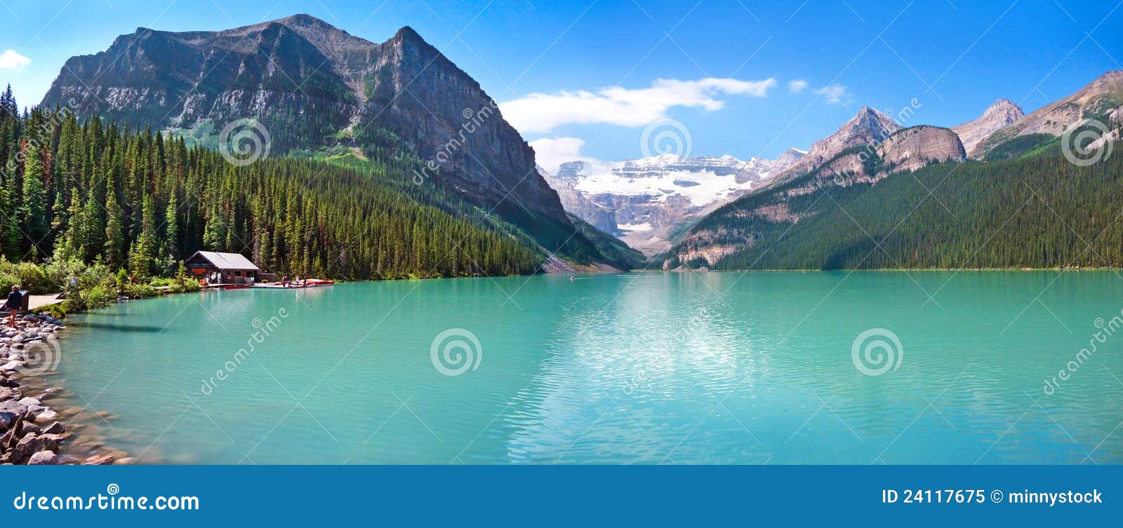 Lake Louise panorama stock image. Image of boat, azure 24117675