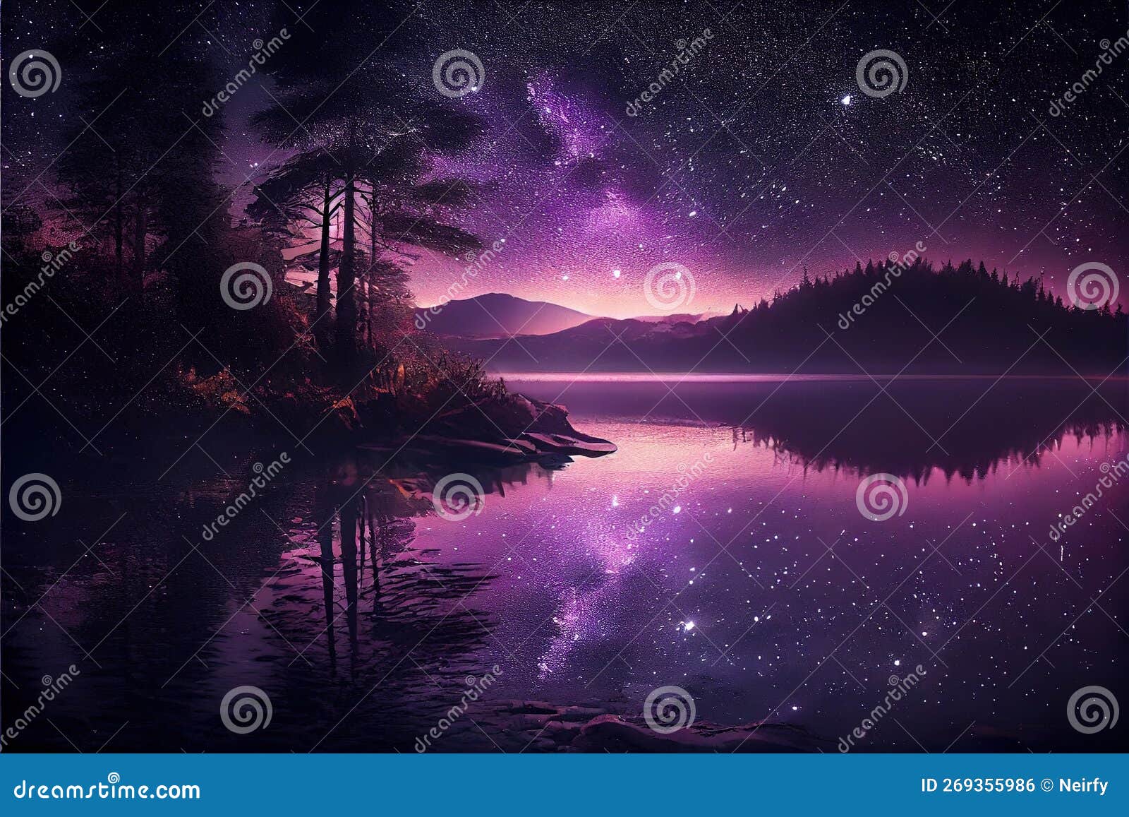 Lake In Mountines At Night Stock Photo Image Of Wood 269355986