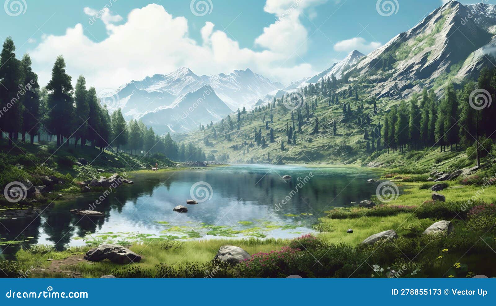 Lake Nestled Amidst Towering Mountain. Generative AI Stock Image ...