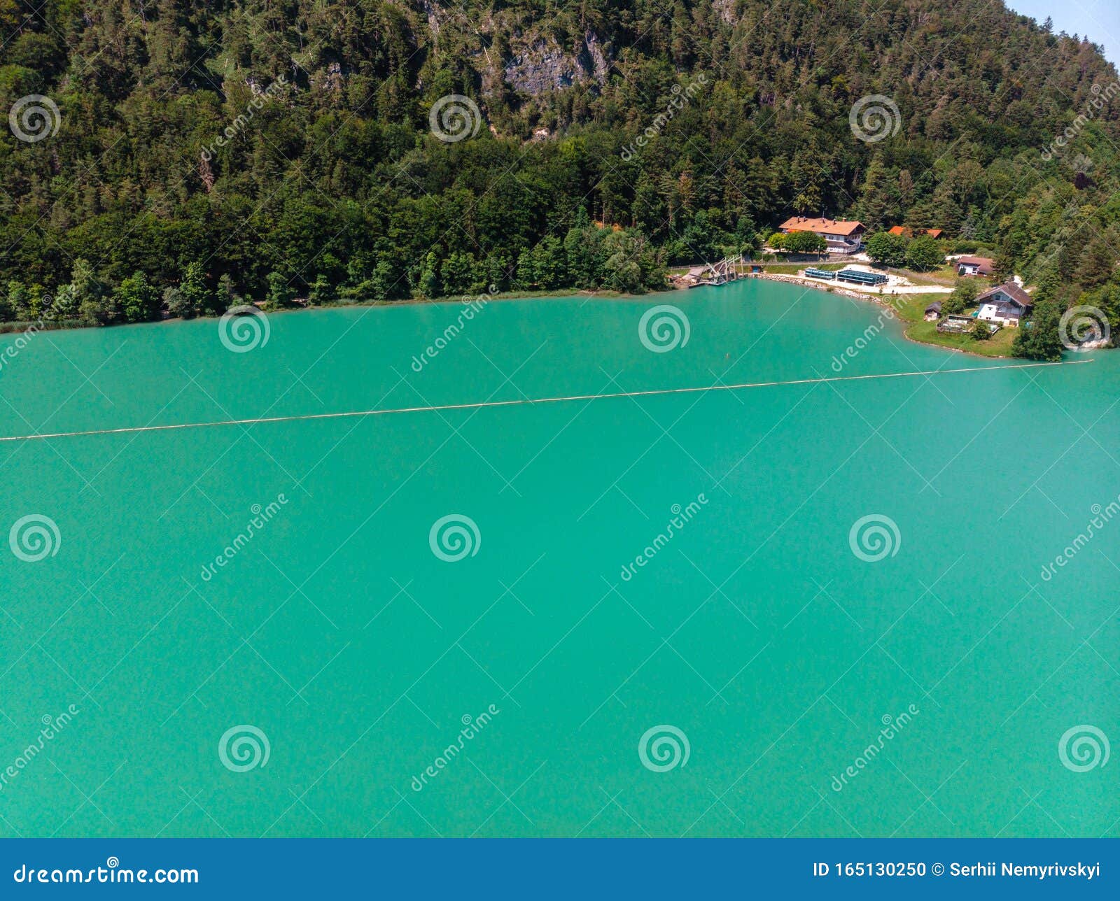 lake saalachsee in the bavarian alps. aerial view of beautiful landscape with lake turquoise color. schneizlreuth germany. travel