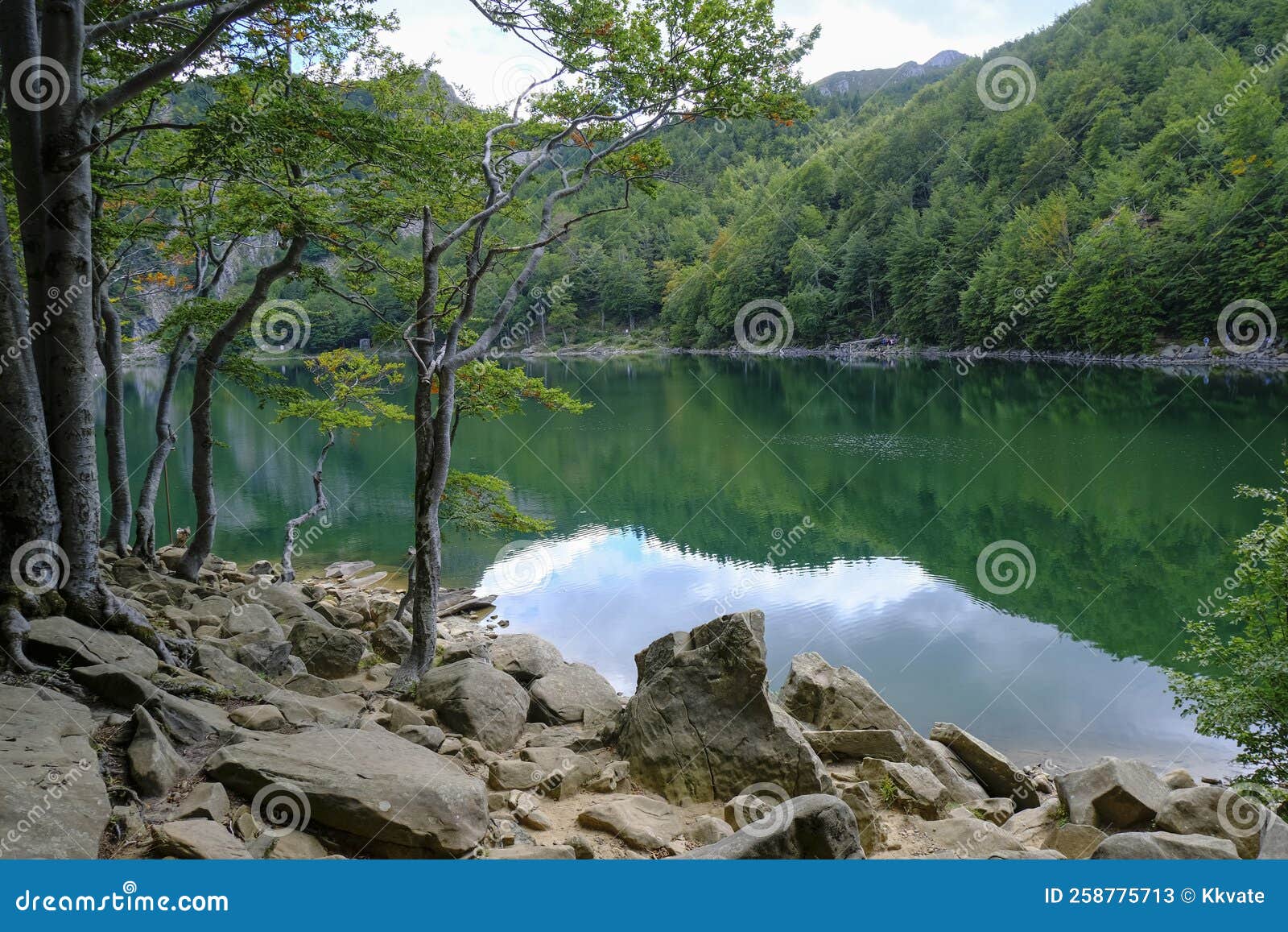 lake santo, lago santo across the mountains and woods. national park appennino tosco-emiliano. lagdei, emilia-romagna
