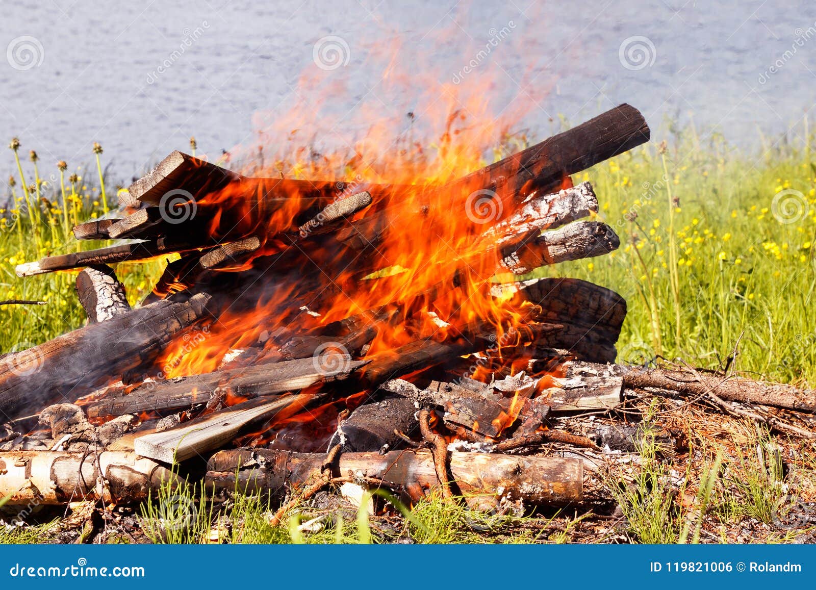 Lake side campfire stock photo. Image of campfire, burning - 119821006