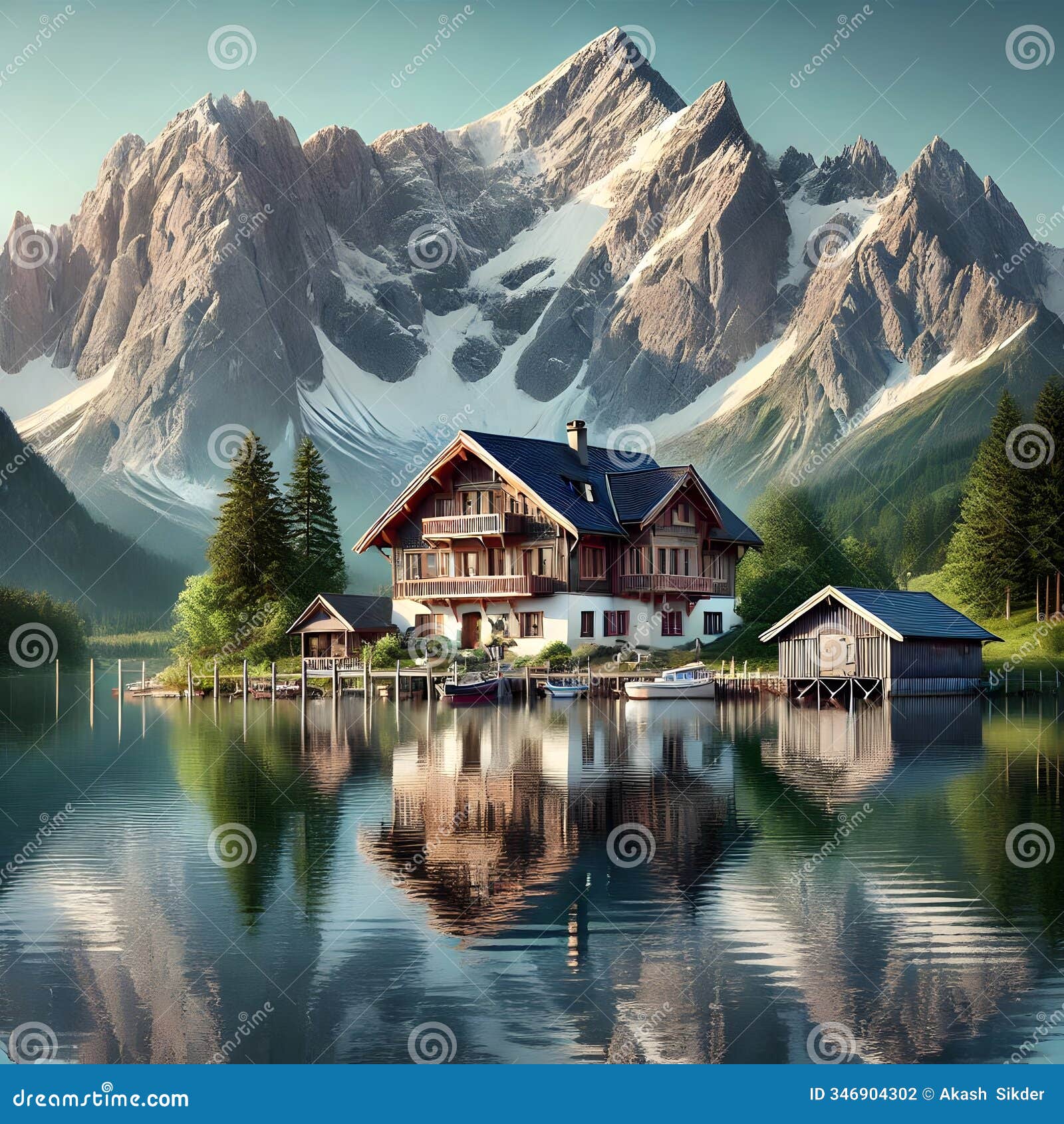 lake side mountain reflection view