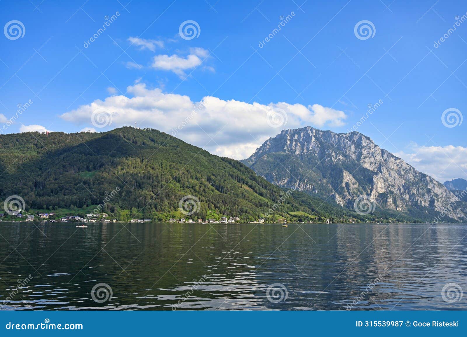 lake traun traunsee and mountains in upper austria