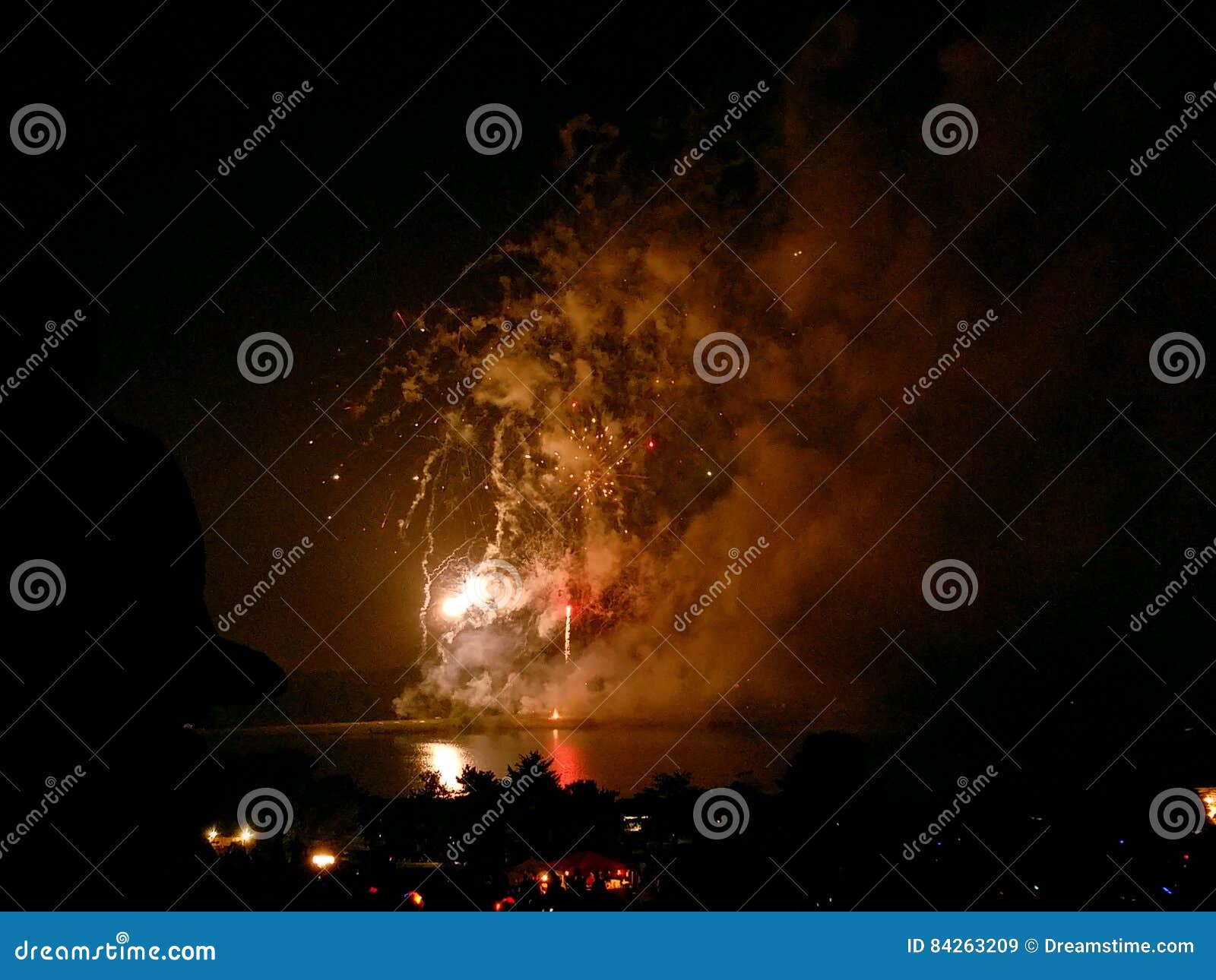 Lakeside fireworks stock image. Image of fireworks, reflection 84263209