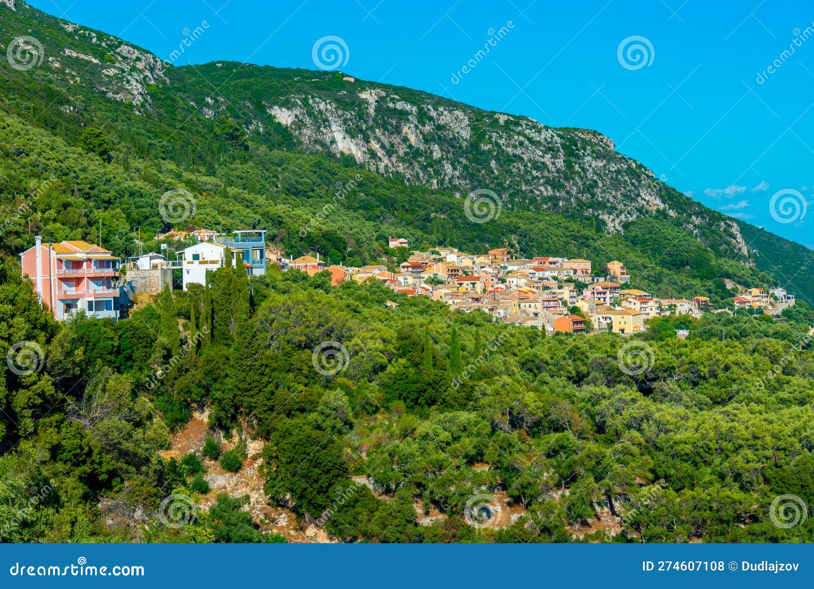 Lakones Village at Corfu Island Stock Photo - Image of mediterranean ...