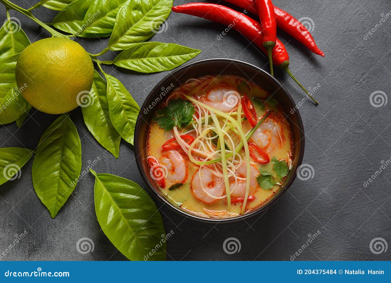 Laksa Soup â€“ a Malaysian Coconut Curry Soup with Shrimps Stock Photo ...