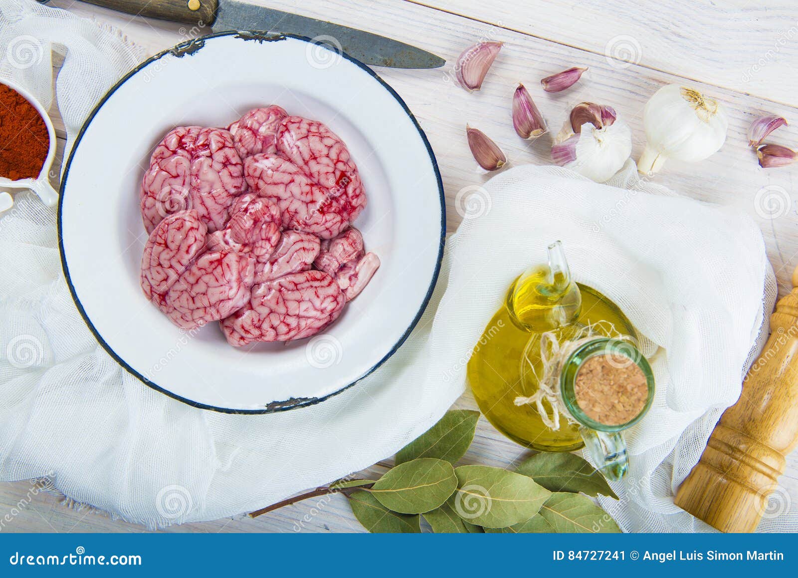 Lamb Brains and Ingredients for Cooking Them Stock Image Image of