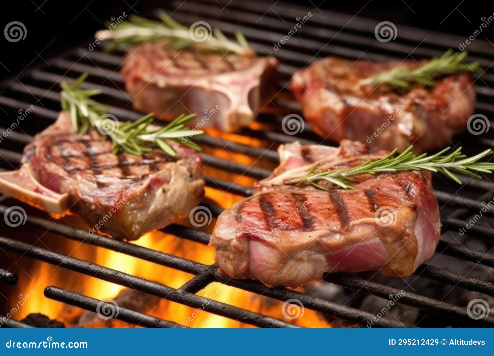 Lamb Chops with Fresh Rosemary on a Charcoal Grill Stock Image Image