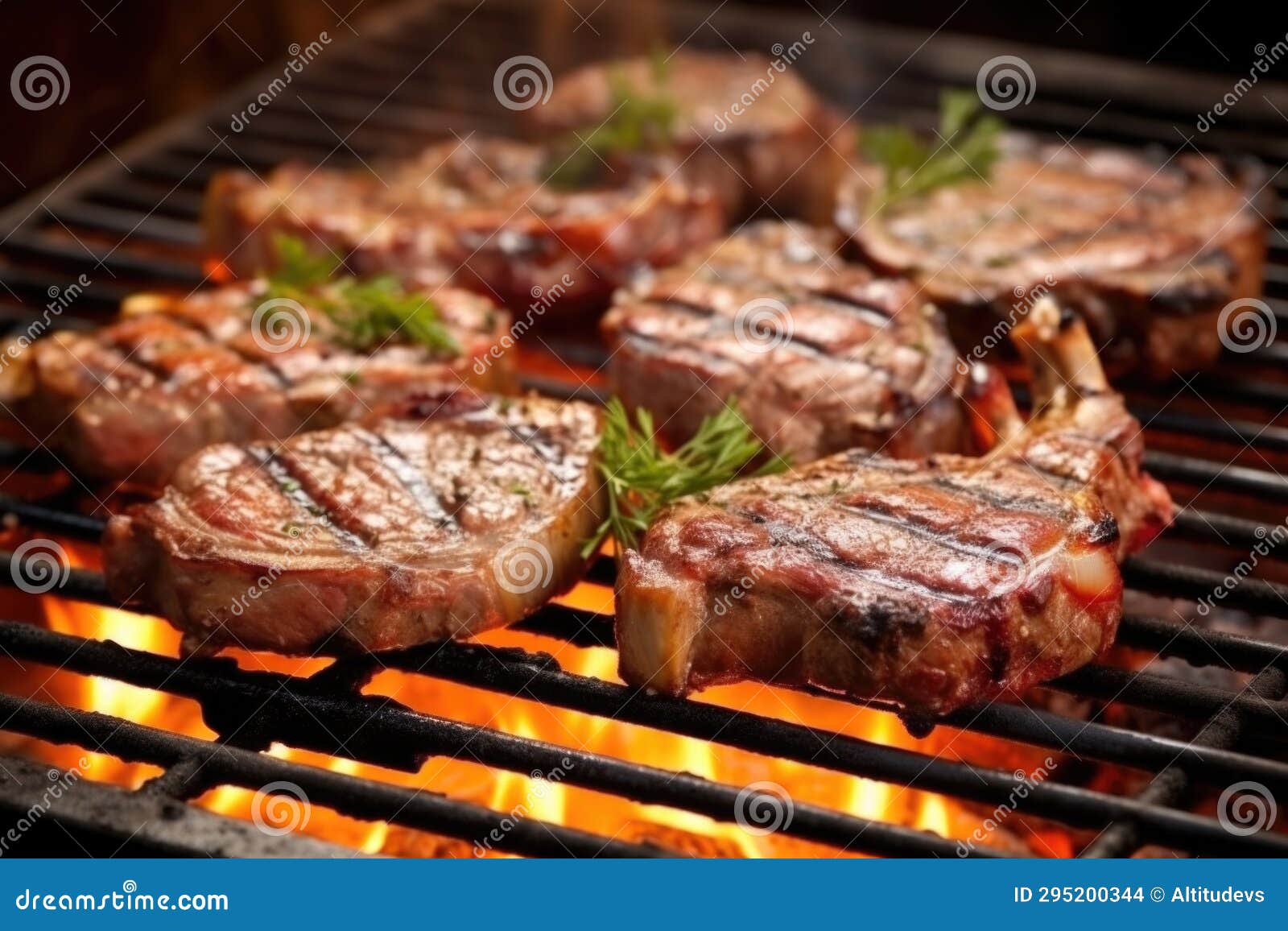 Lamb Chops Sizzling on a Grill with Visible Heat Waves Stock Photo