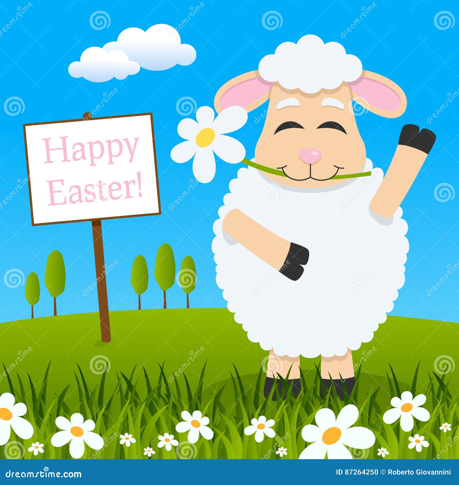 Cute Lamb Happy Easter Card Stock Illustrations 489 Cute Lamb Happy