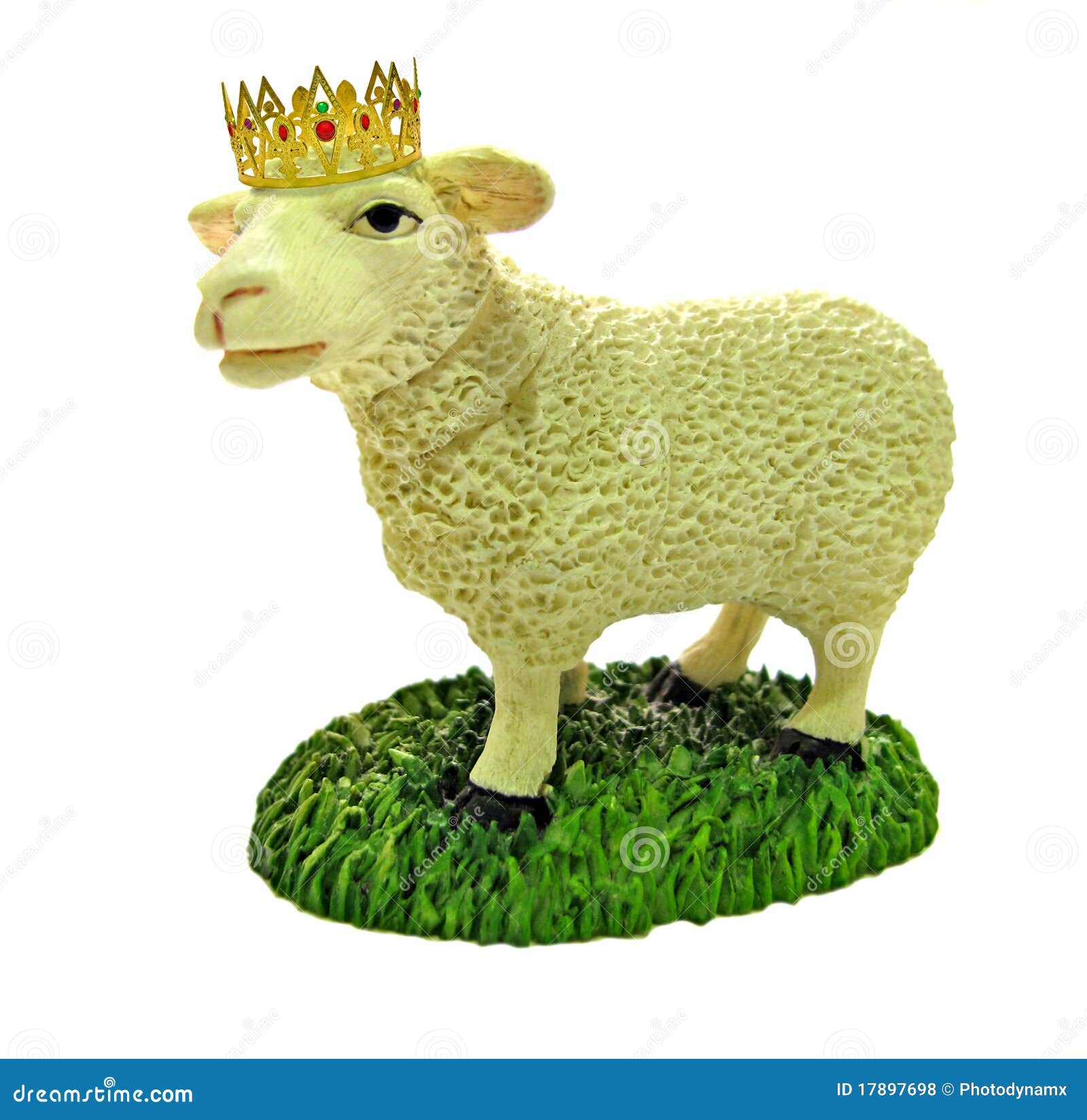 The lamb of God and king Christ Jesus. Photo of lamb wearing golden crown symbolising Christ Jesus as lamb of God and reigning king.