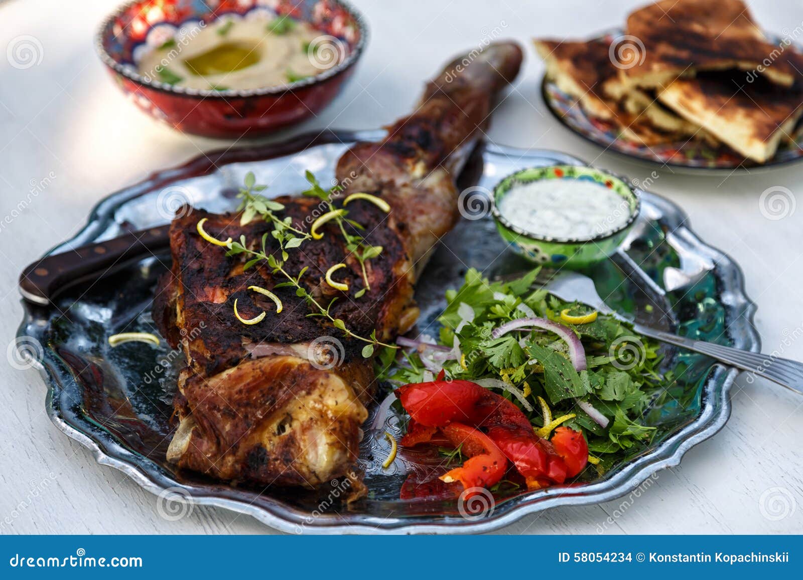Lamb Leg Roast with Vegetables Stock Photo Image of backed, food