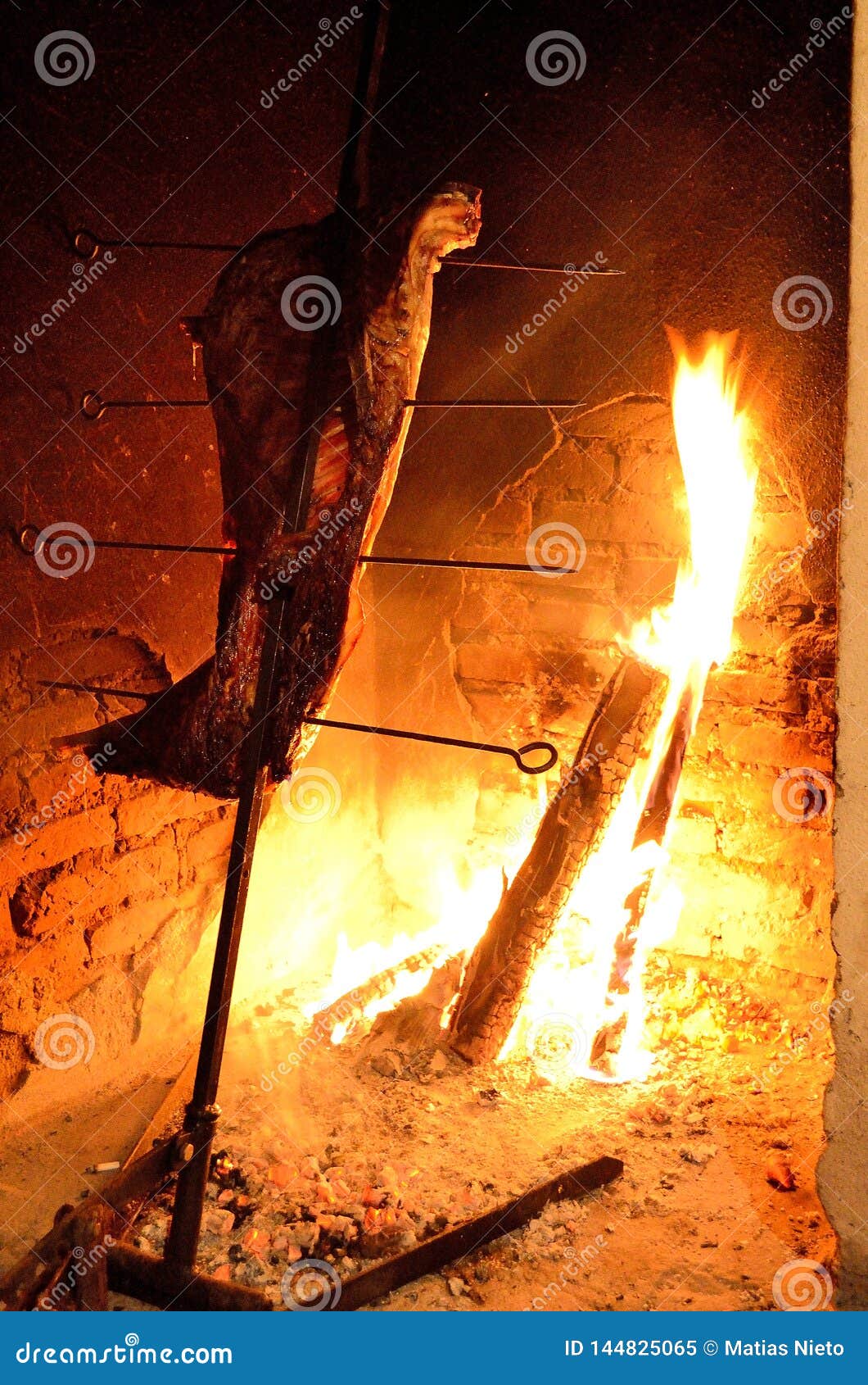 Lamb Near Fire Slow Cooked Barbecue Firewood Stock Image Image of