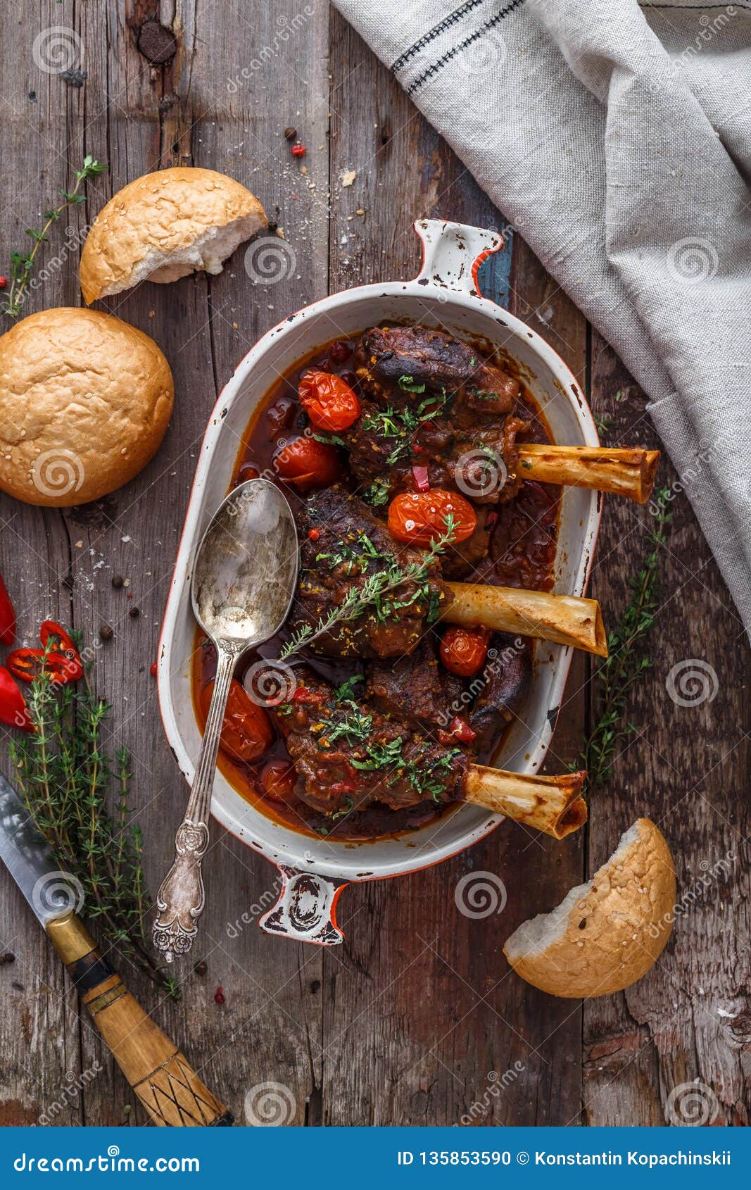 Lamb Shank Braised in Tomato Sauce, Top View Stock Photo Image of