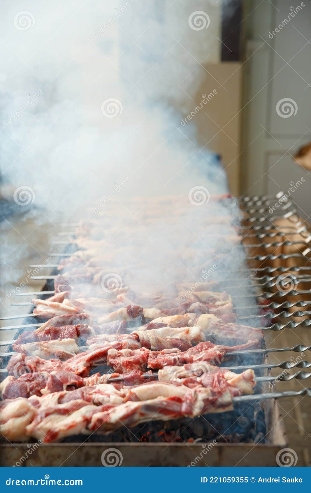 Lamb Skewers are Grilled on the Grill Stock Image Image of smoke, roast 221059355