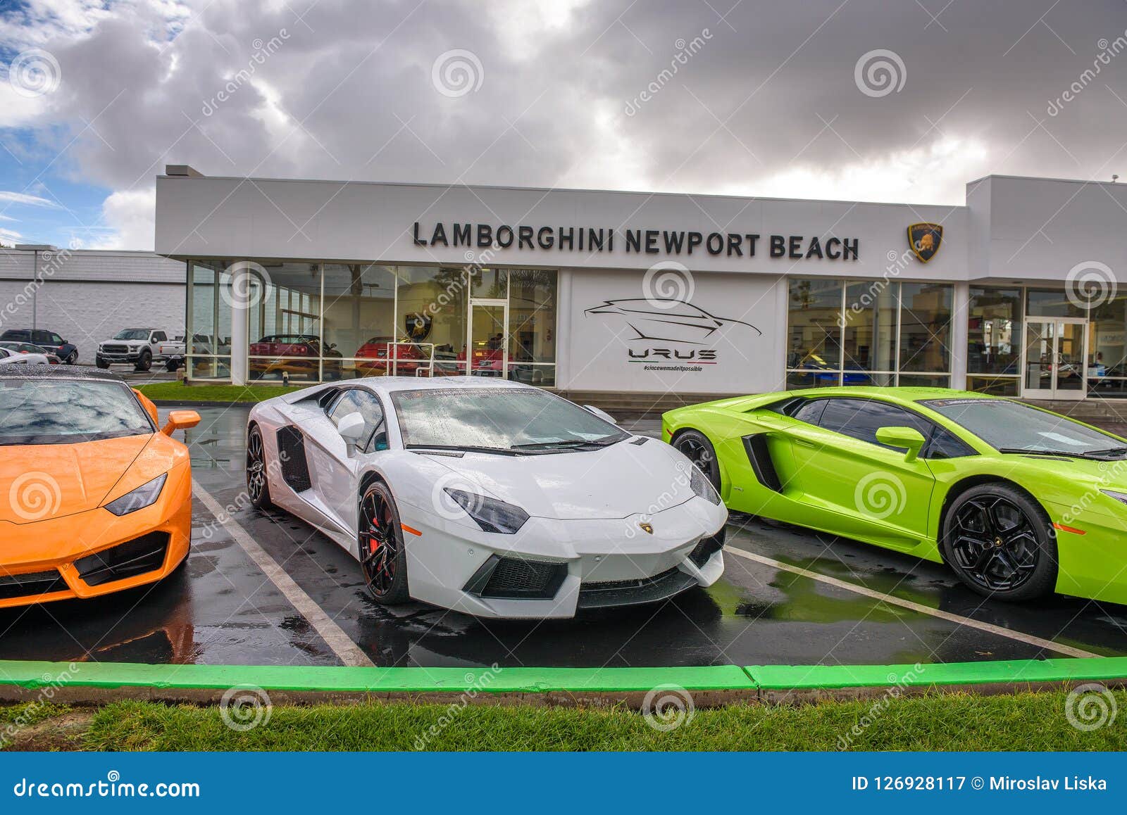 Lamborghini Cars Parked at the Factory Authorized Dealership in