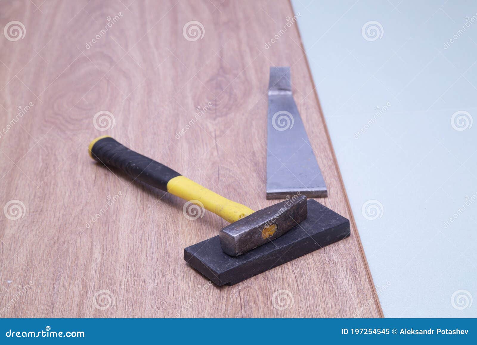 Laminate. Installing Laminate at Home on a Plywood Floor Stock Image