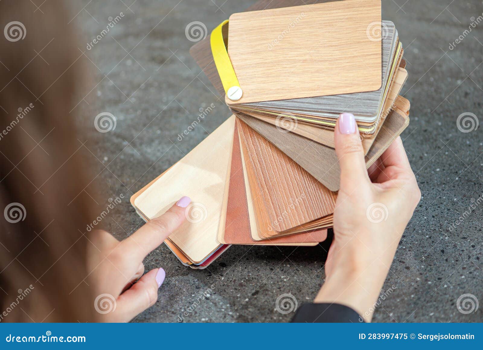 Laminate Samples. the Choice of Laminated Surface for Chipboard. Samples of Wood Imitation