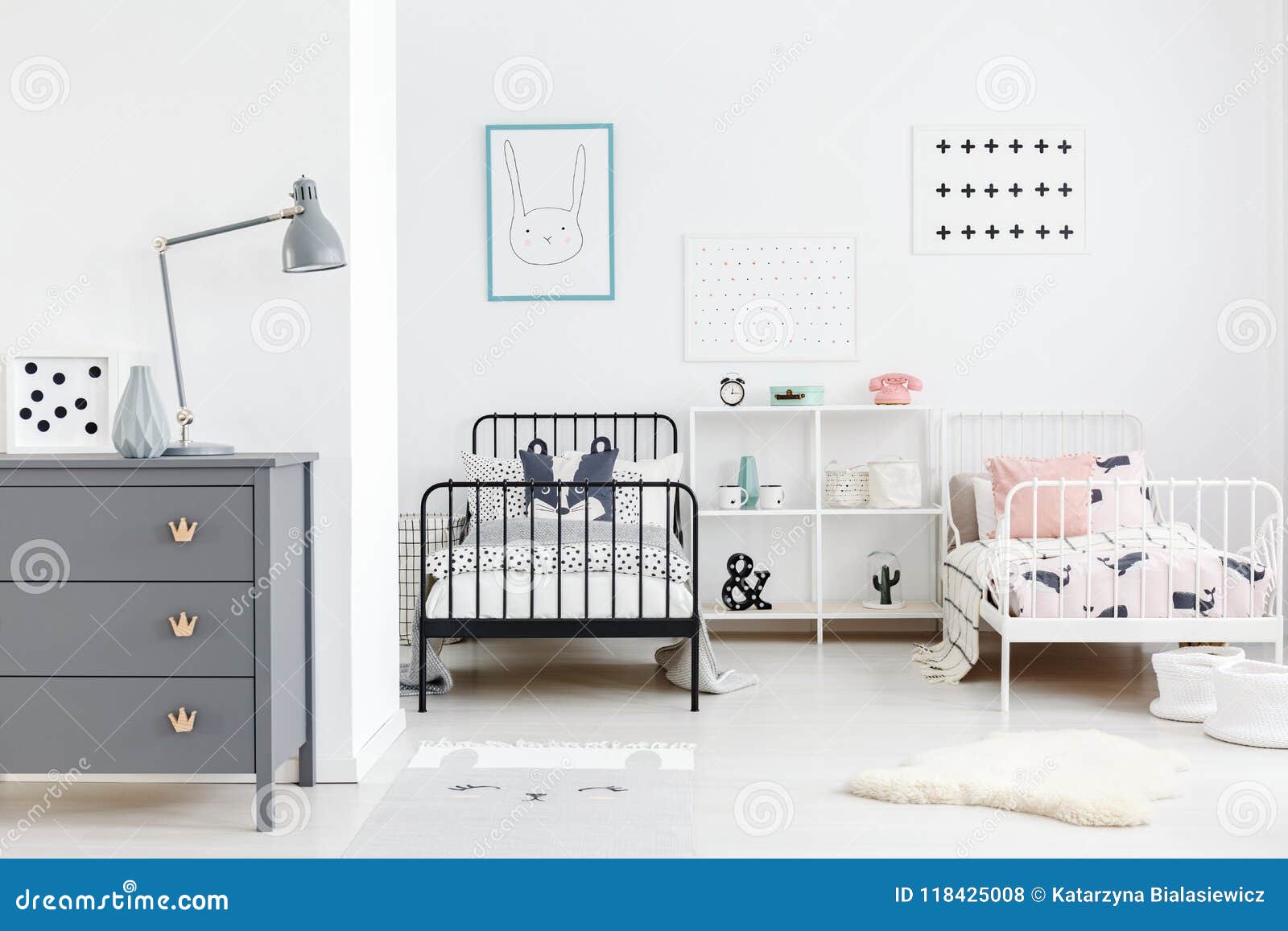 grey and white childrens bedroom