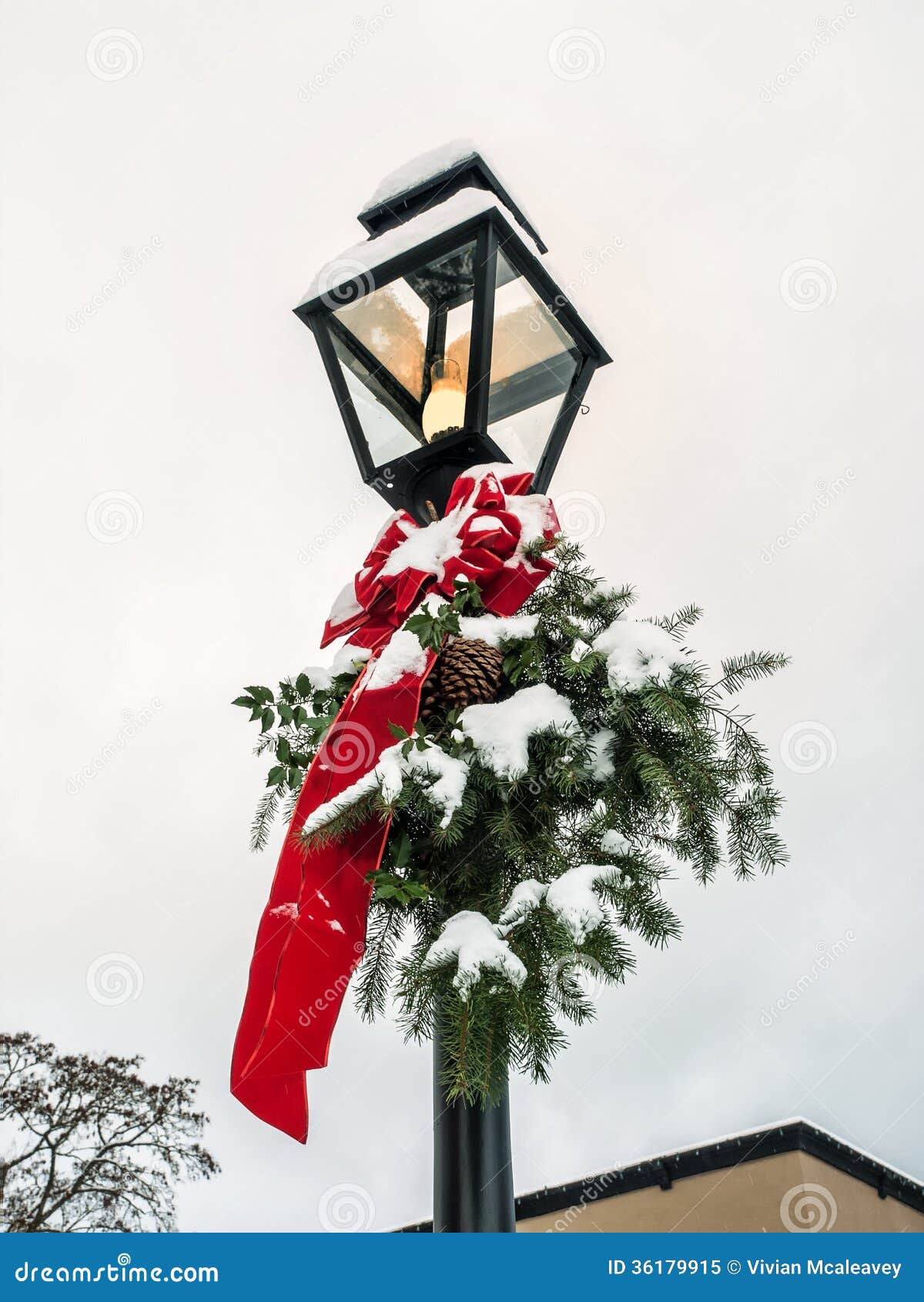 Lamp Post With Christmas Decoration Stock Image Image Of