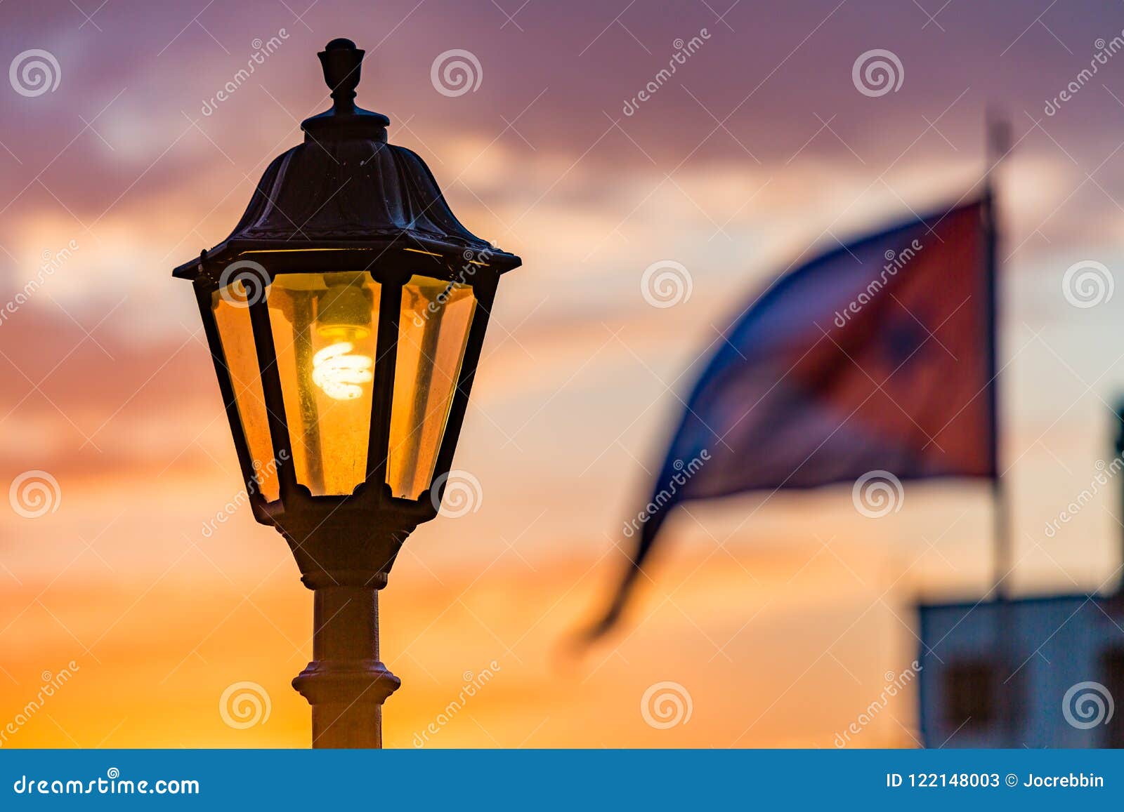Lamp Post and Cuban Flag at Sunrise Stock Image Image of post, flying