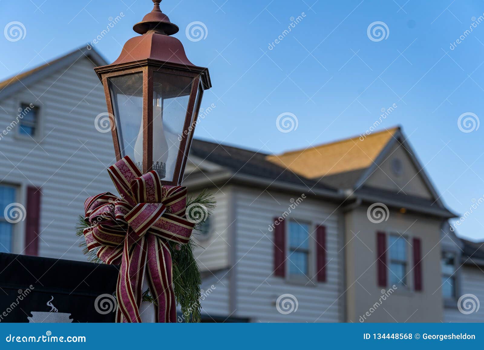 Lamp Post Decorated For Christmas Holiday Stock Photo Image Of